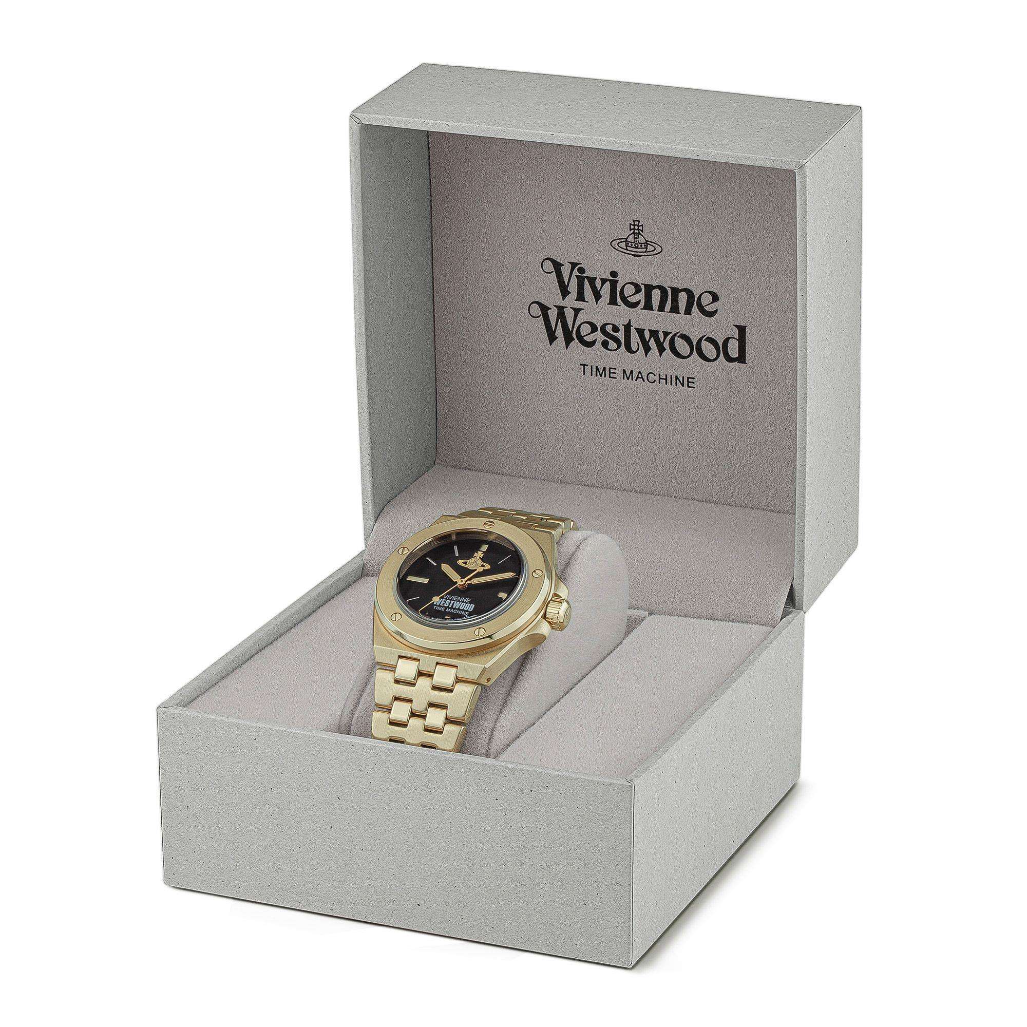 Vivienne Westwood Leamouth Schwarzes Zifferblatt Gold PVD Armbanduhr VV271BKGD