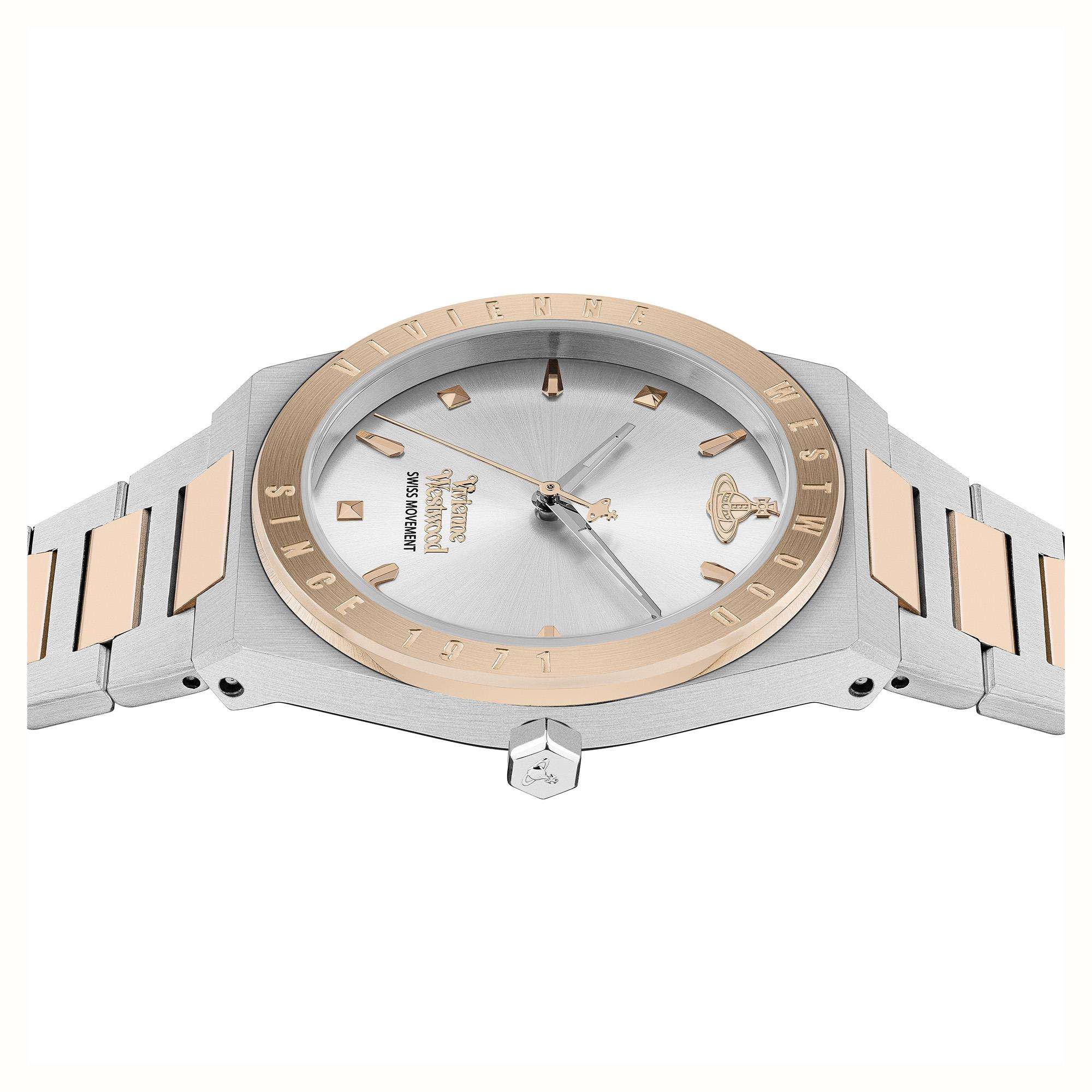 Vivienne Westwood Charterhouse Silbernes Zifferblatt Zweifarbiges Edelstahlarmband Damenuhr VV244SLSR