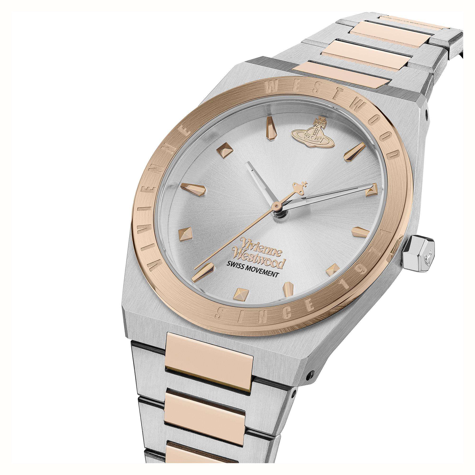 Vivienne Westwood Charterhouse Silbernes Zifferblatt Zweifarbiges Edelstahlarmband Damenuhr VV244SLSR