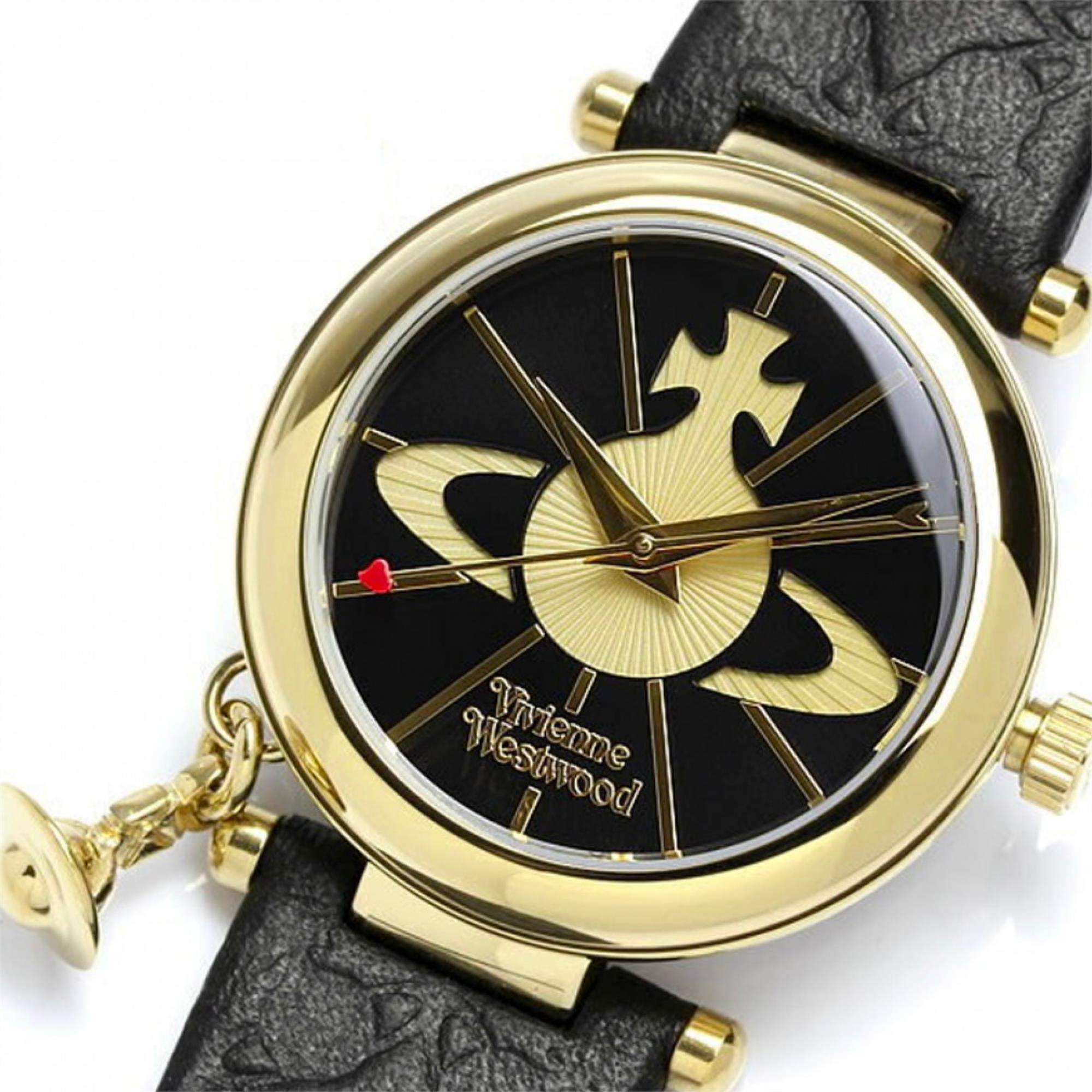 Vivienne Westwood Orb II Schwarzes Zifferblatt Lederarmband Damenuhr VV006BKGD