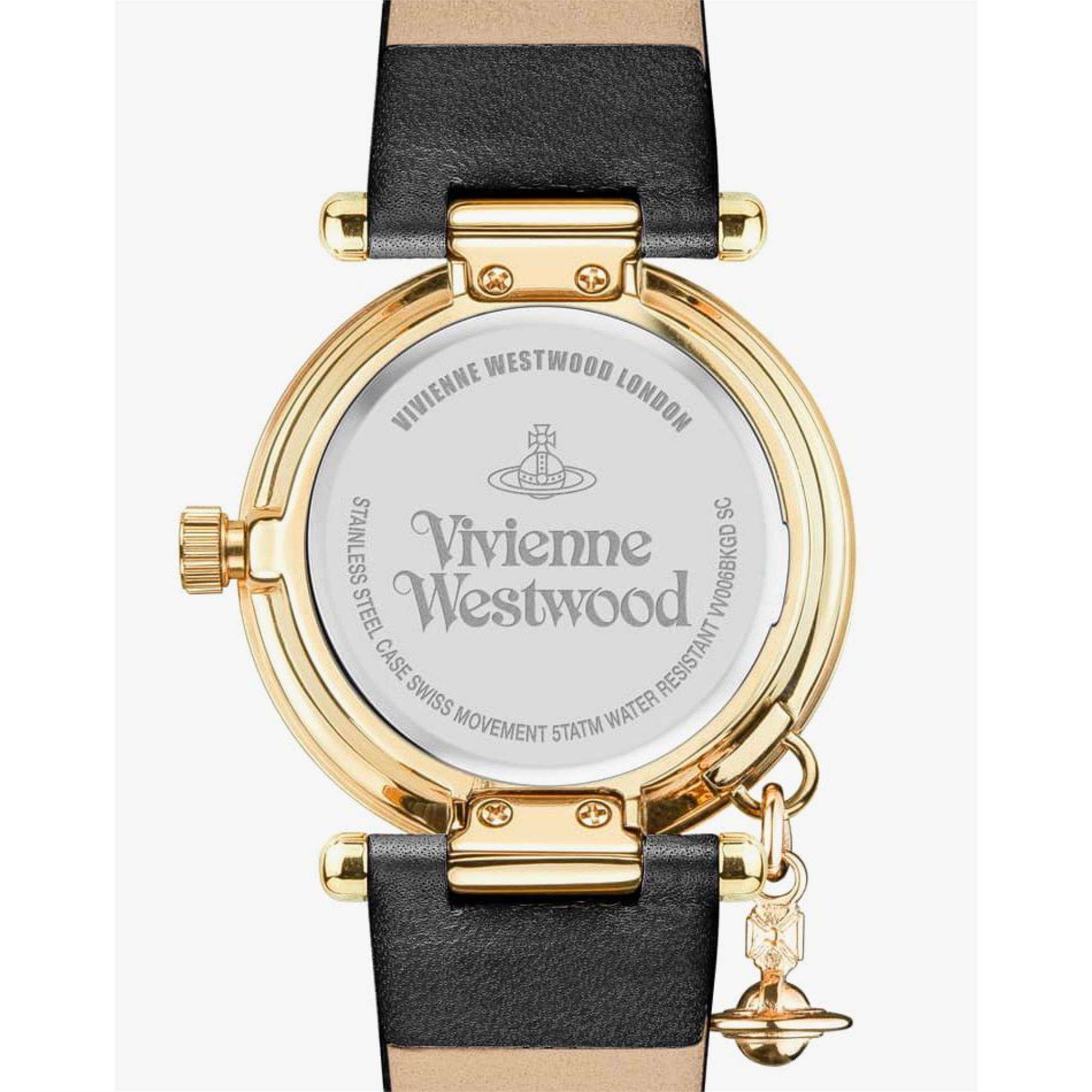Vivienne Westwood Orb II Schwarzes Zifferblatt Lederarmband Damenuhr VV006BKGD