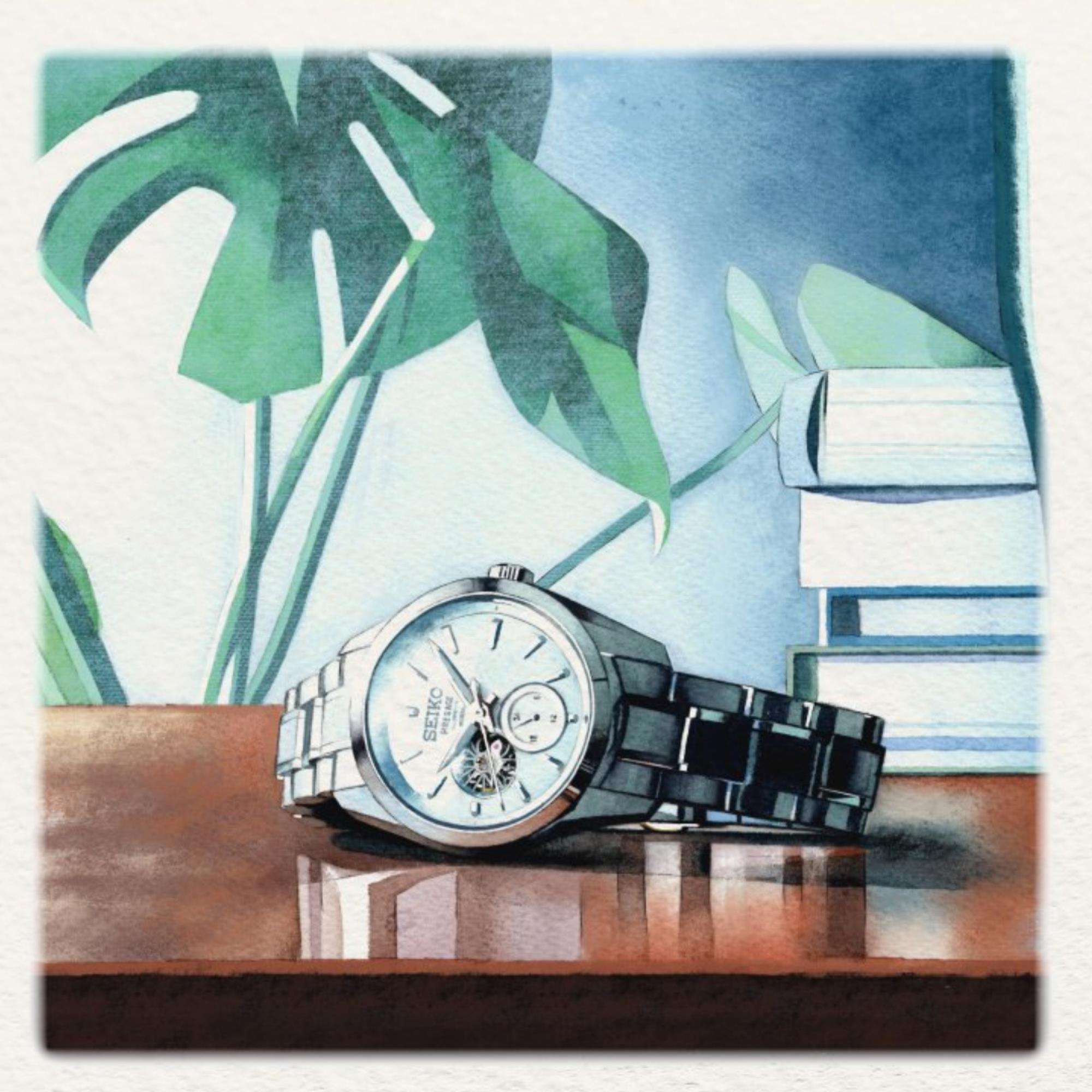 Seiko Presage Shiro Sharp-Edged Open Heart Automatik 3 Tage Weißes Zifferblatt Herren Uhr SPB415J1