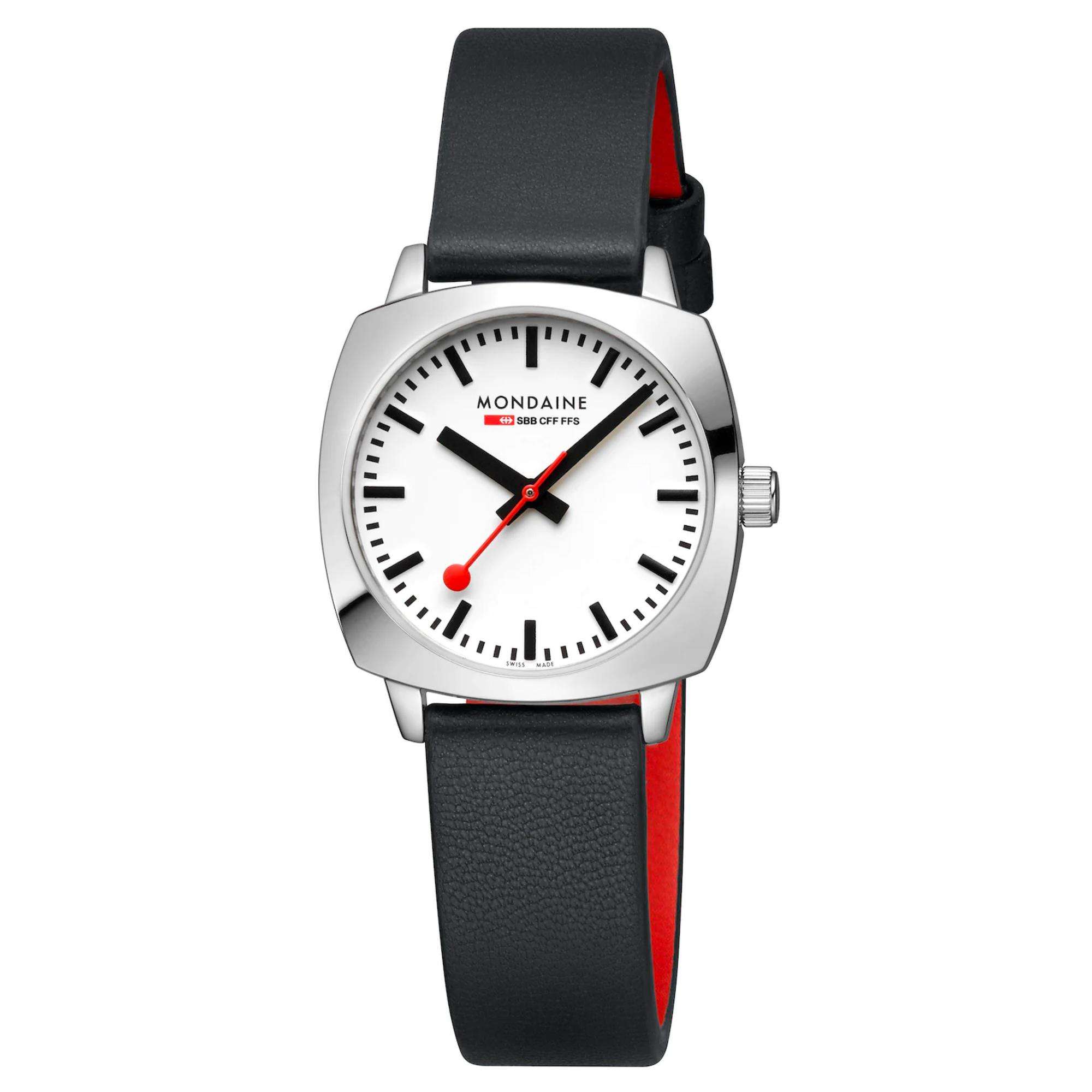 Mondaine Cushion 31mm Weißes Zifferblatt Leder Damen Quarz Uhr MSL.31110.LBV