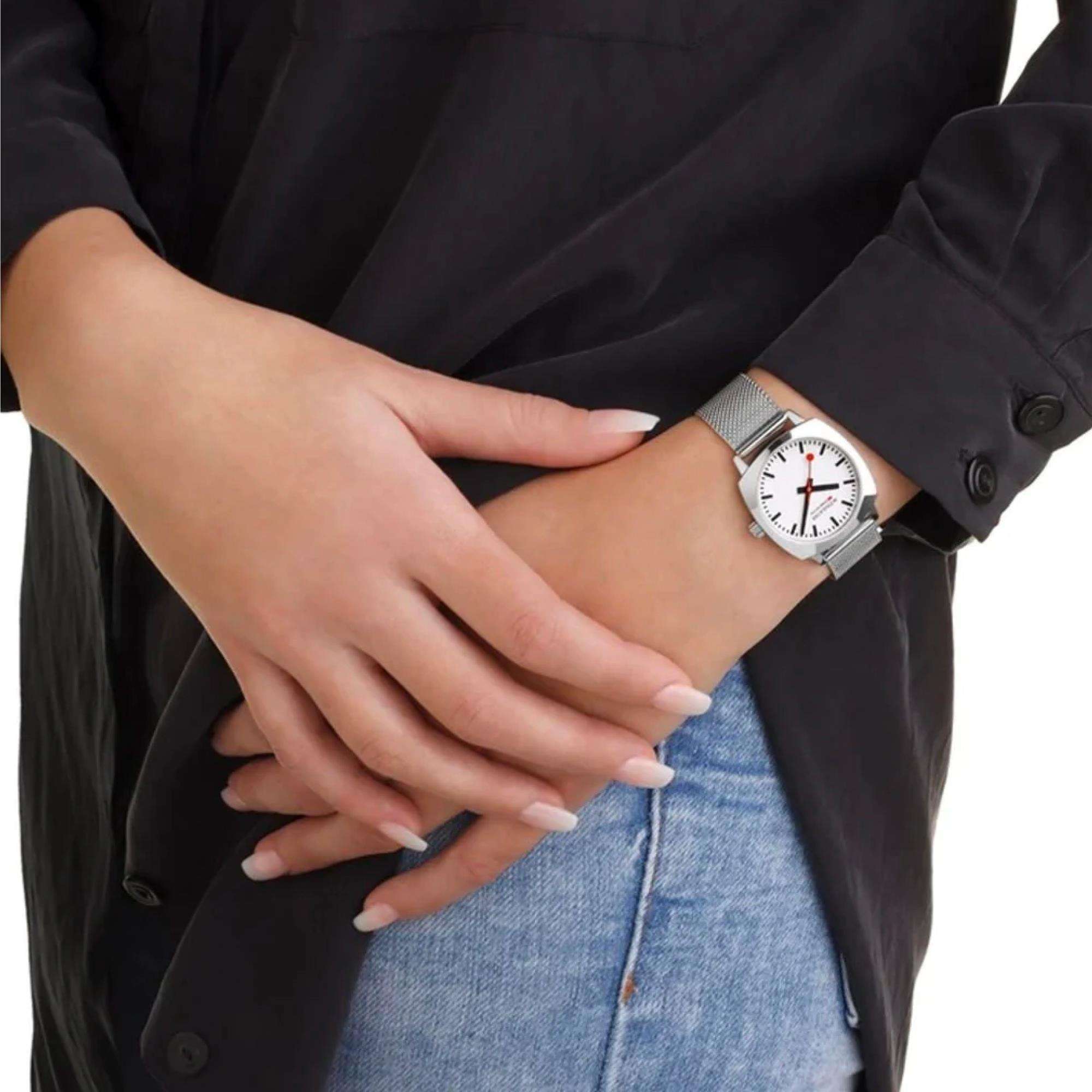 Mondaine Cushion 31mm White Dial Steel Quartz Watch MSL.31110.SM