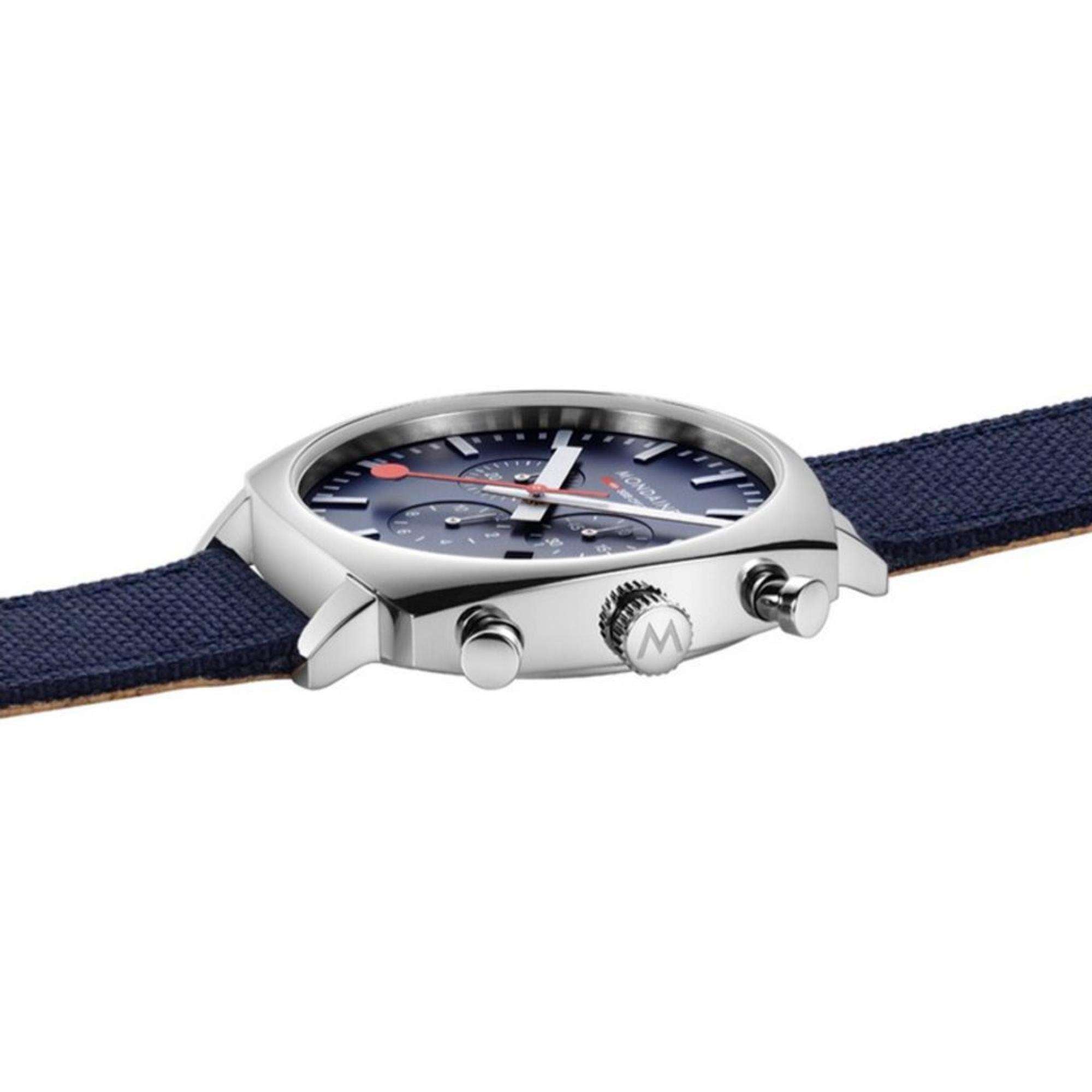 Mondaine Grand Cushion Square Blue Dial Textile Strap Watch MSL.41440.LD.SET