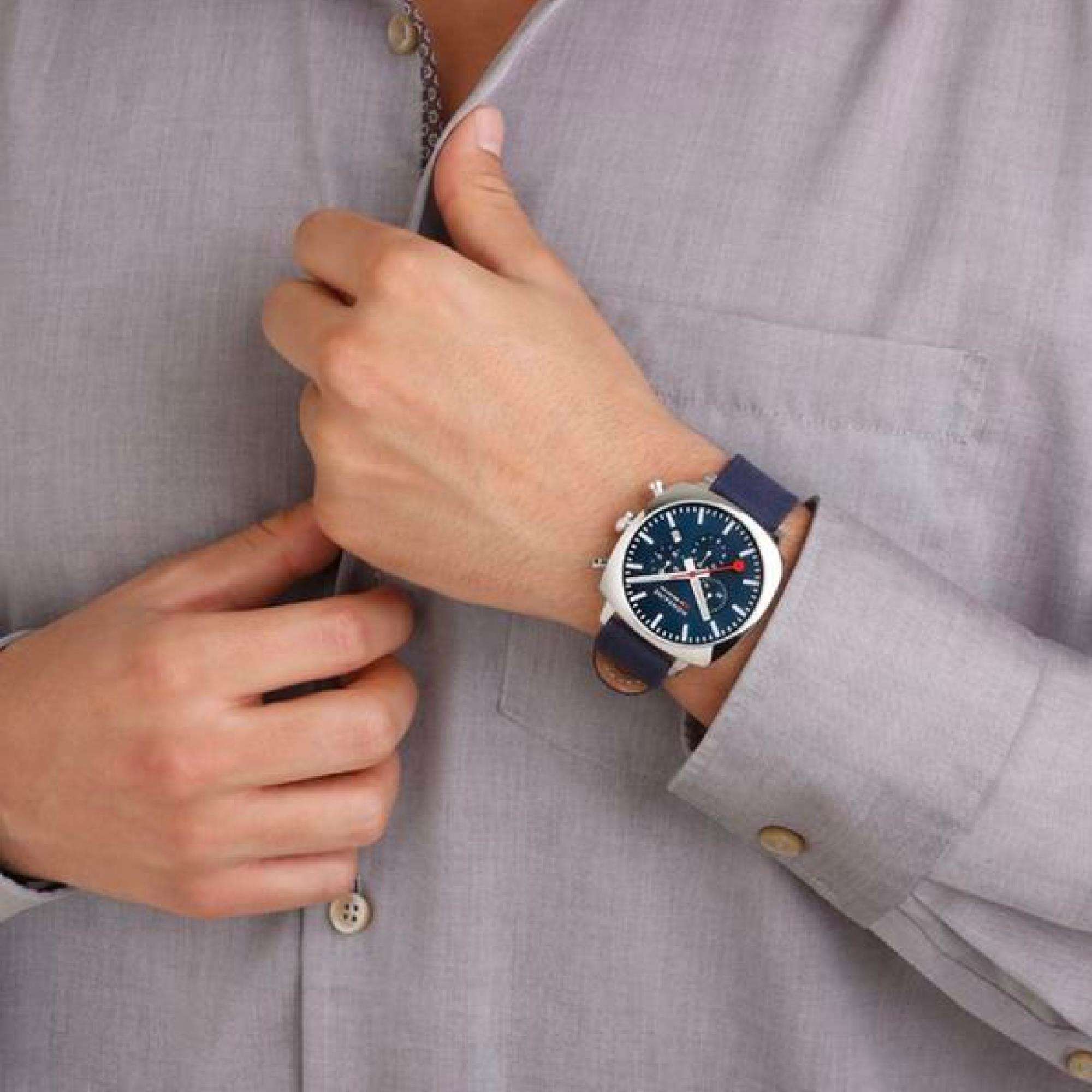 Mondaine Grand Cushion Square Blue Dial Textile Strap Watch MSL.41440.LD.SET