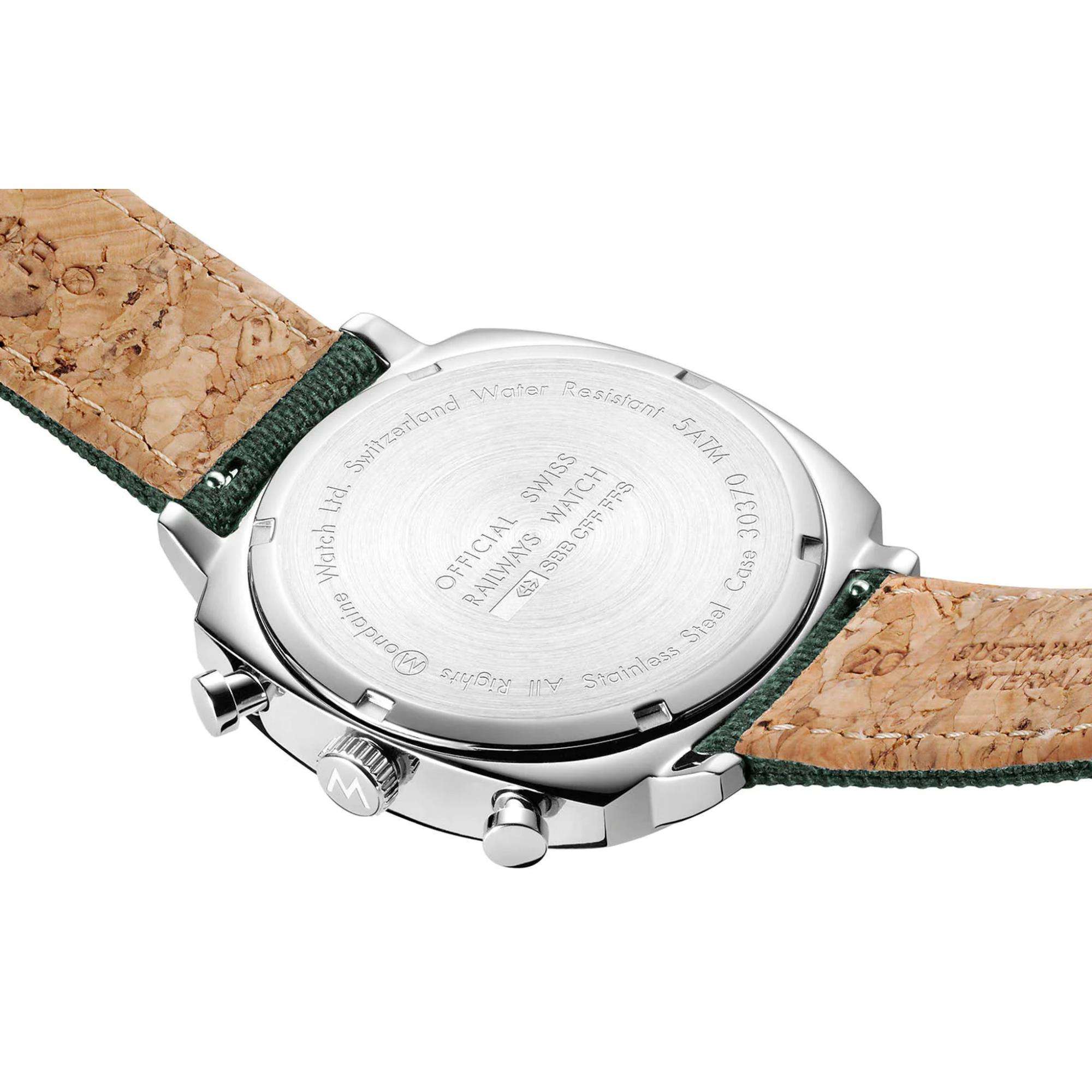 Mondaine Cushion 41mm Chronograph Green Dial Textile Mens Quartz Watch MSL.41460.LF.SET