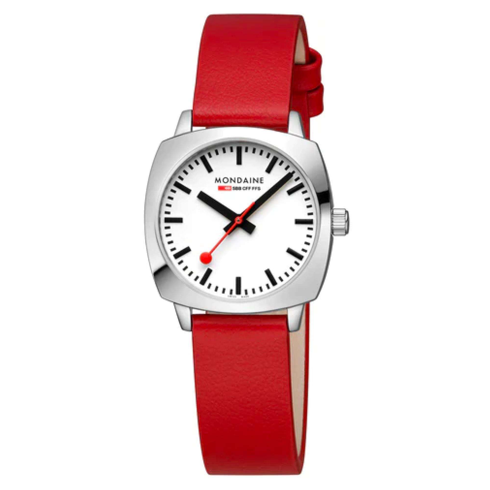 Mondaine Cushion 31mm White Dial Leather Ladies Quartz Watch MSL.31110.LCV