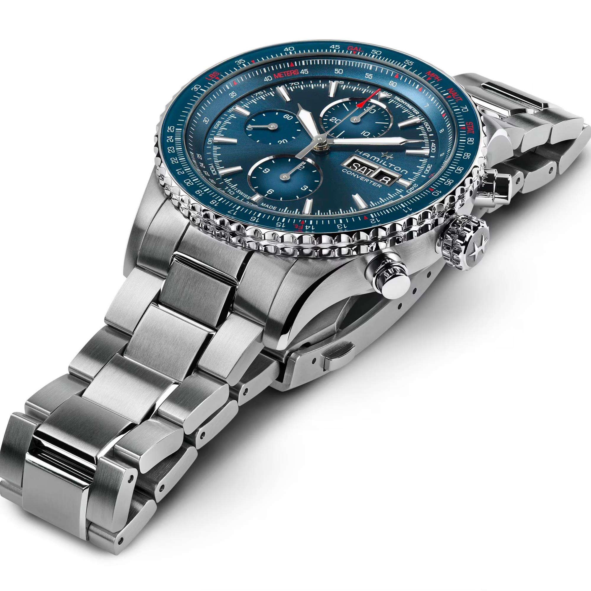 Hamilton Khaki Aviation 44mm Chronograph Blue Dial Steel Mens Automatic Watch H7674614