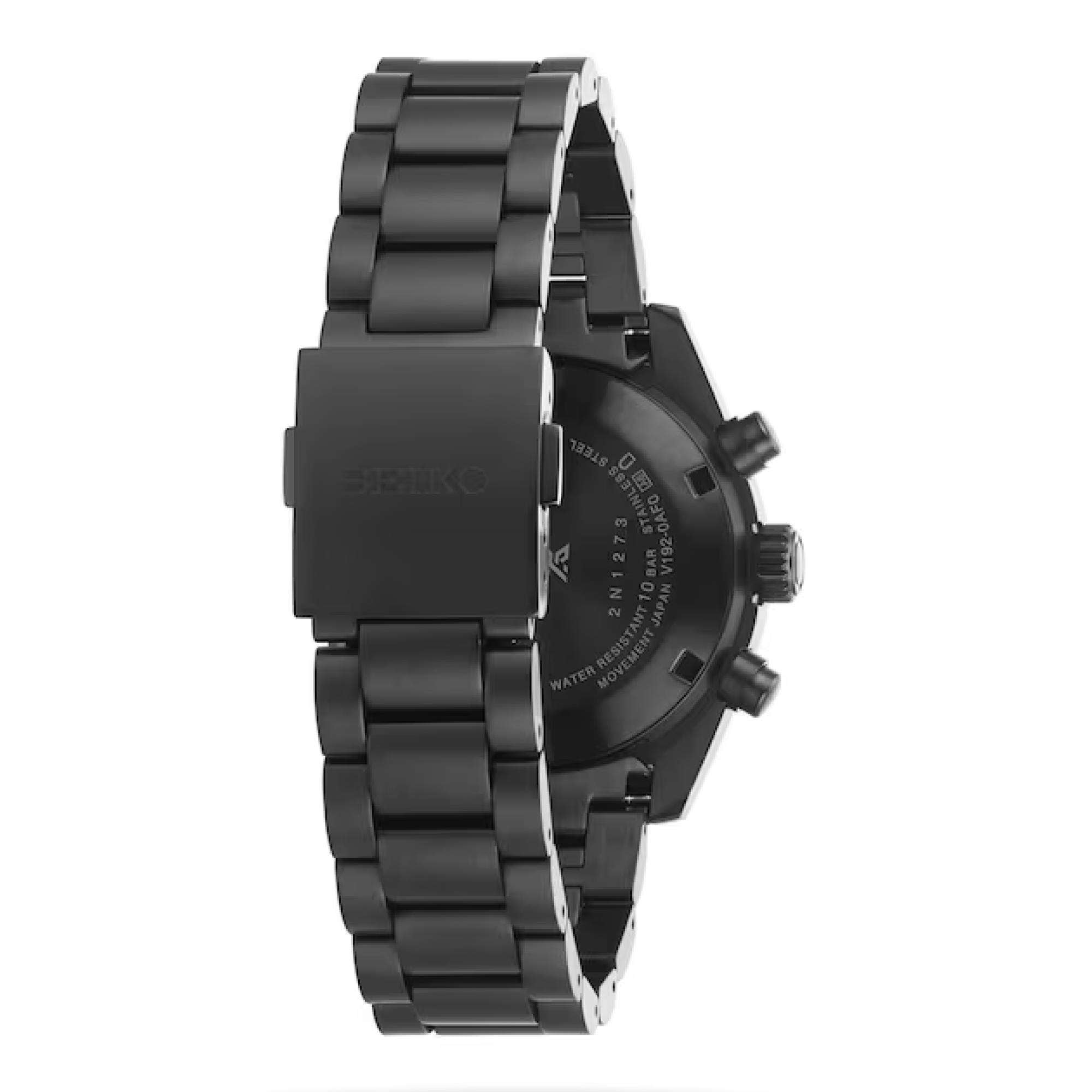 Seiko Prospex 'Black Series' Speedtimer Solar Chronograph Black Dial Steel Bracelet Men's Watch SSC917P1