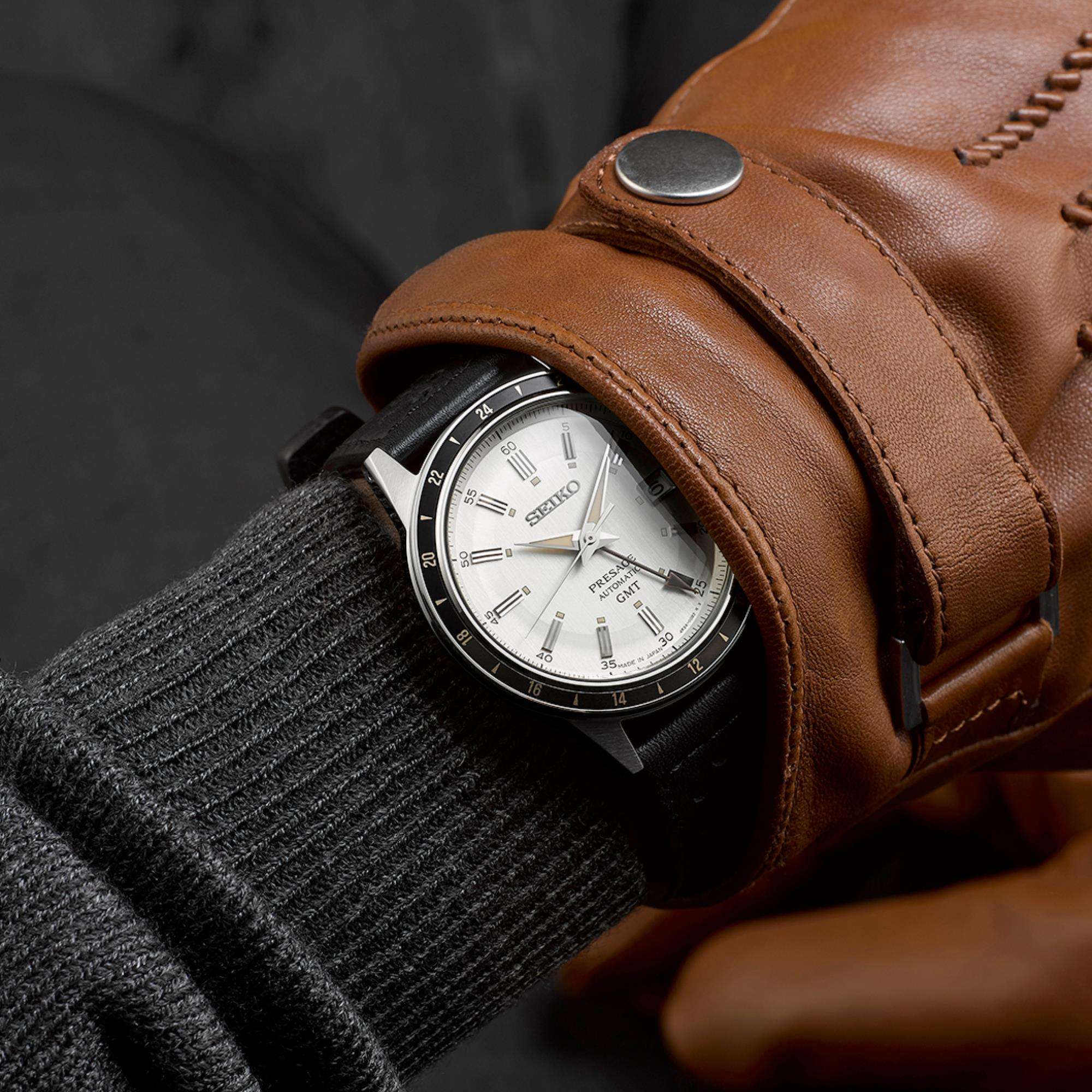 Seiko Presage Stone Style 60s Road Trip GMT Automatic Silver Dial Men's Watch Watch SSK011J1