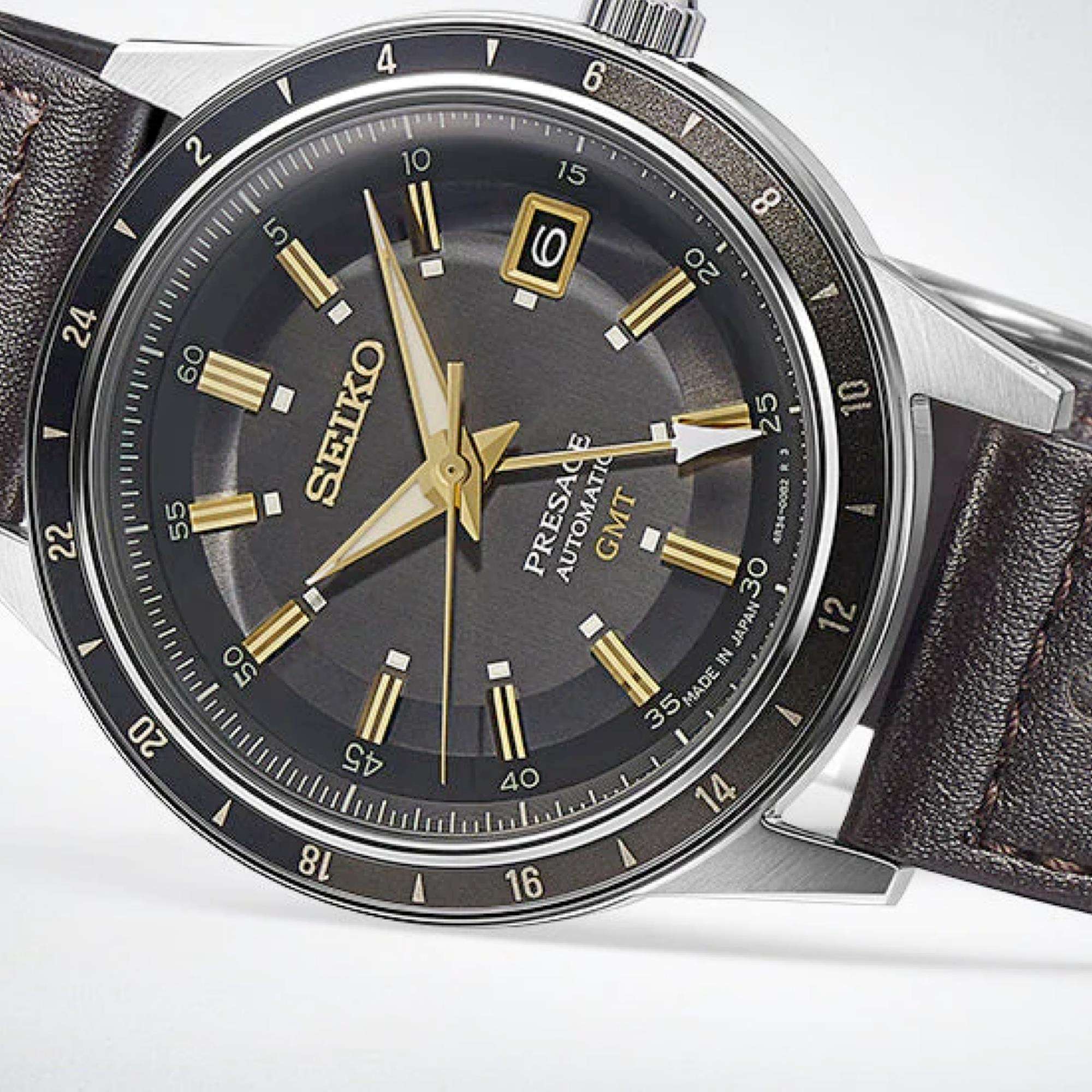 Seiko Presage ‘Fume’ Stil 60er Road Trip GMT Automatik Braunes Zifferblatt Herren Uhr SSK013J1