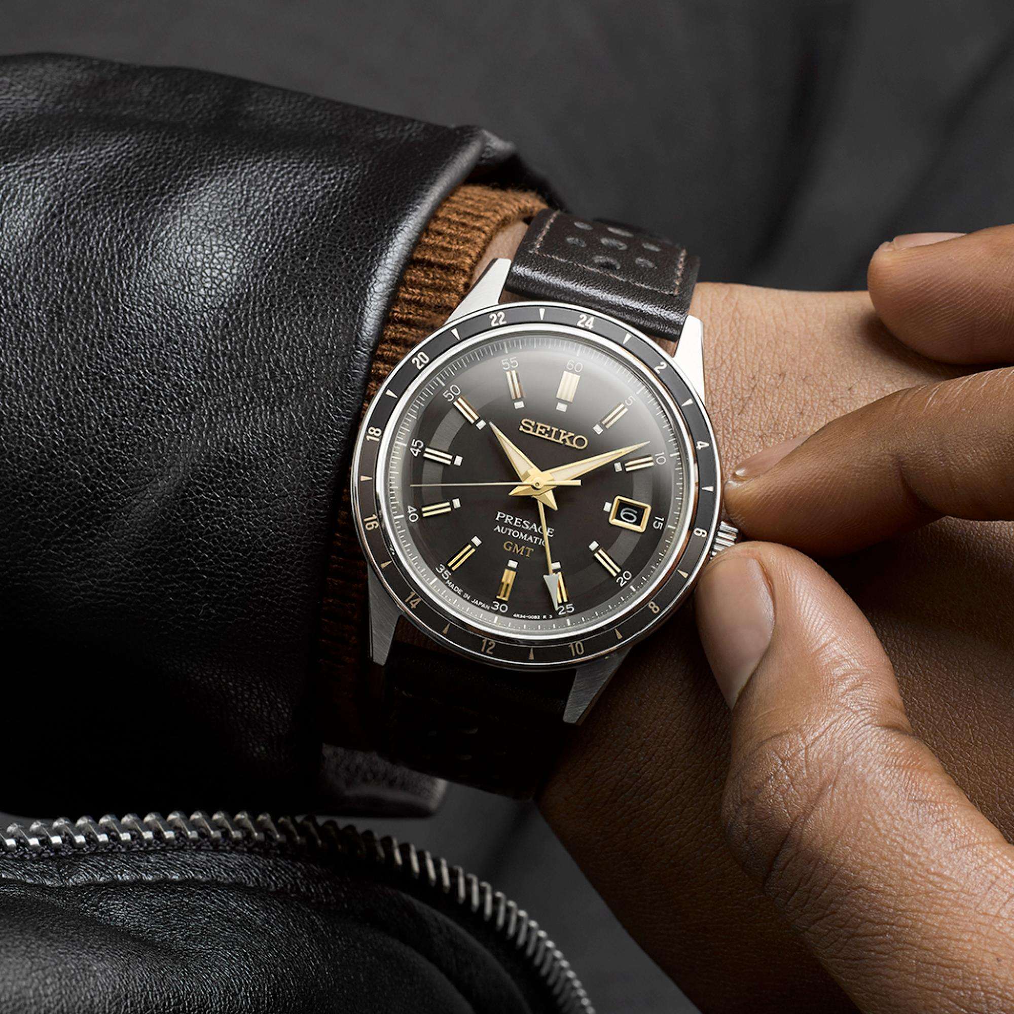 Seiko Presage ‘Fume’ Stil 60er Road Trip GMT Automatik Braunes Zifferblatt Herren Uhr SSK013J1