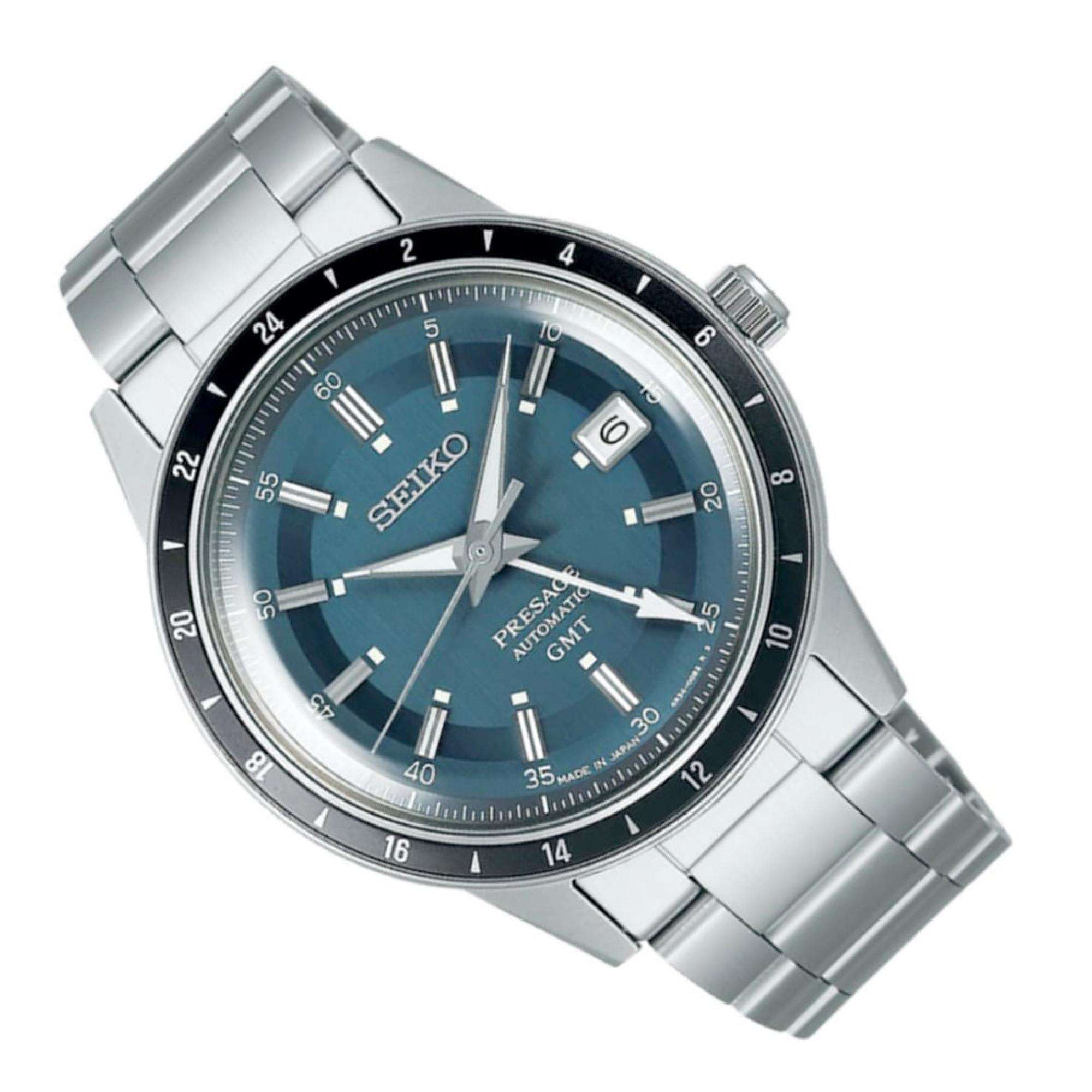 Seiko Presage 'Petrol Blue' Style 60s Road Trip GMT Automatic Blue Dial Men's Watch SSK009J1