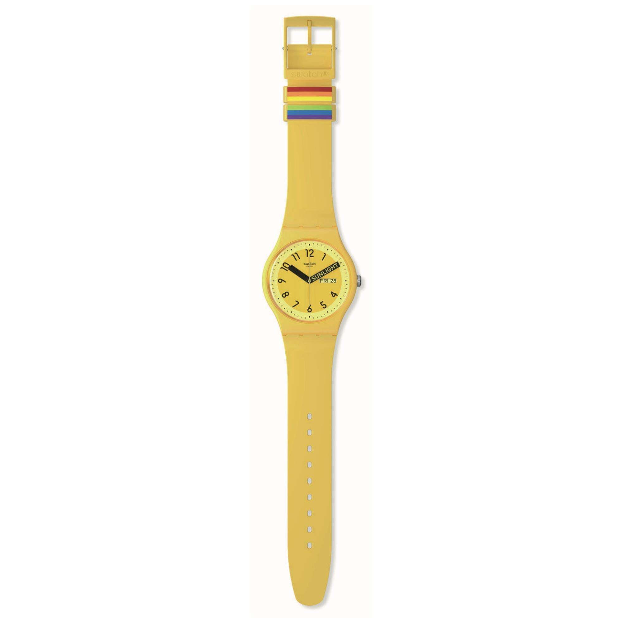 Swatch Pride 'Proudly Yellow' Quarz Gelbes Zifferblatt Uhr SO29J702