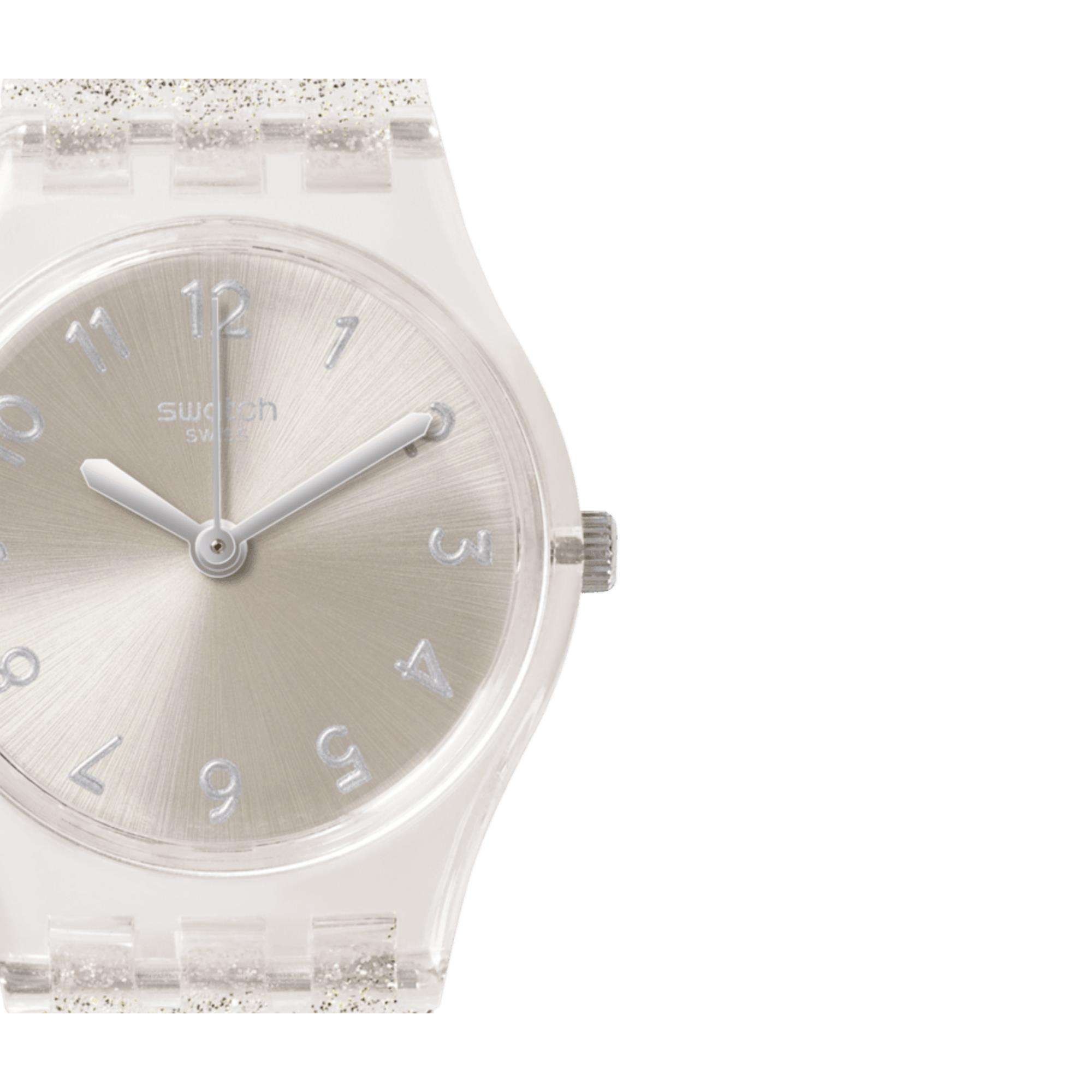 Swatch Original Lady Silver Dial Glistar Too Quarz Damen Uhr LK343E
