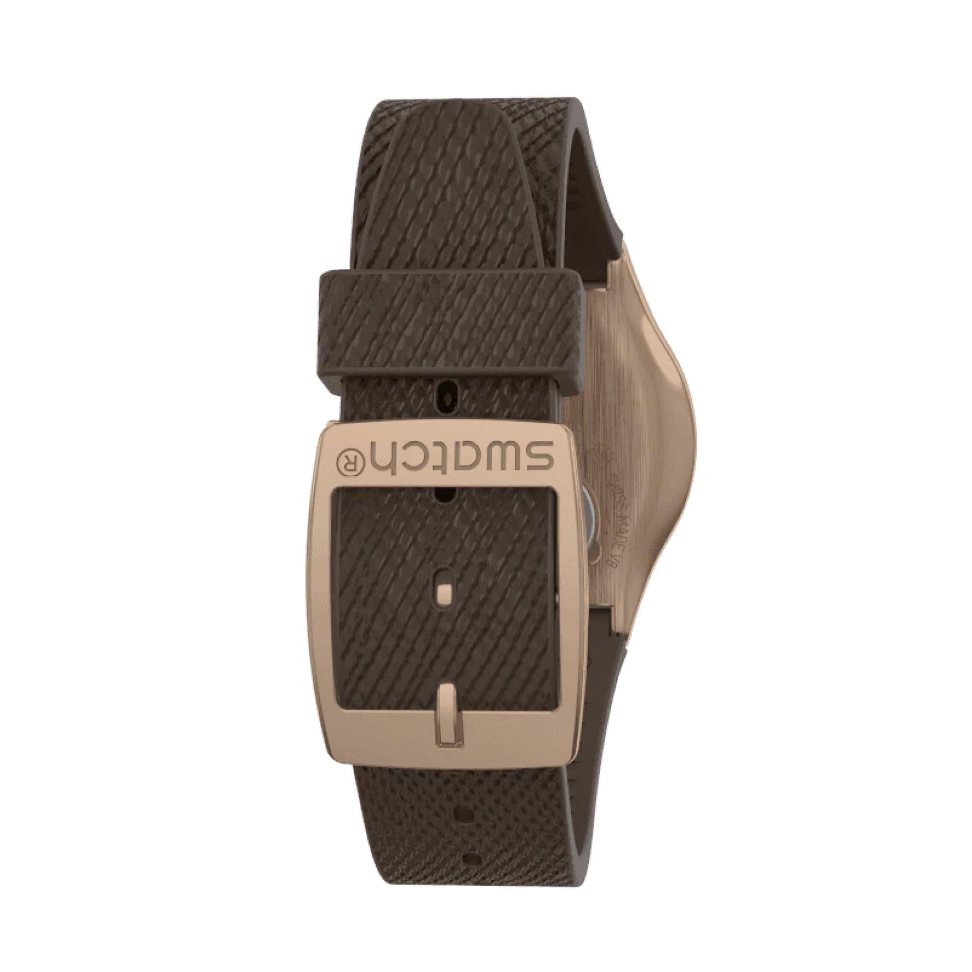 Swatch Irony Medium ‘BROWNEE’ Silicone Quartz  Watch YLG701