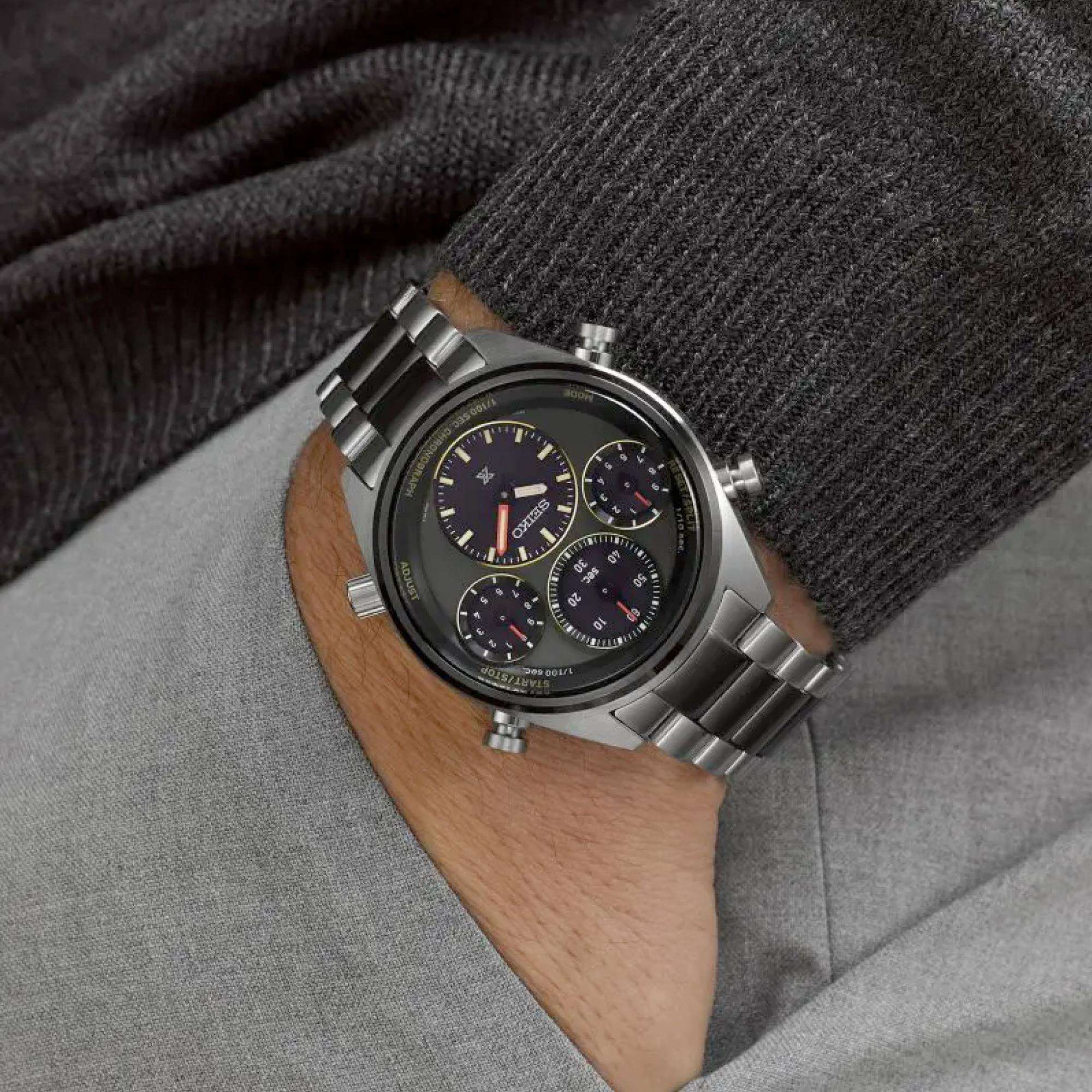 Seiko Prospex Speedtimer One-Hundredth of a Second Khaki Stripe Solar Chronograph 40th Anniversary Limited Edition Multicoloured Dial Men's Watch SFJ005P1