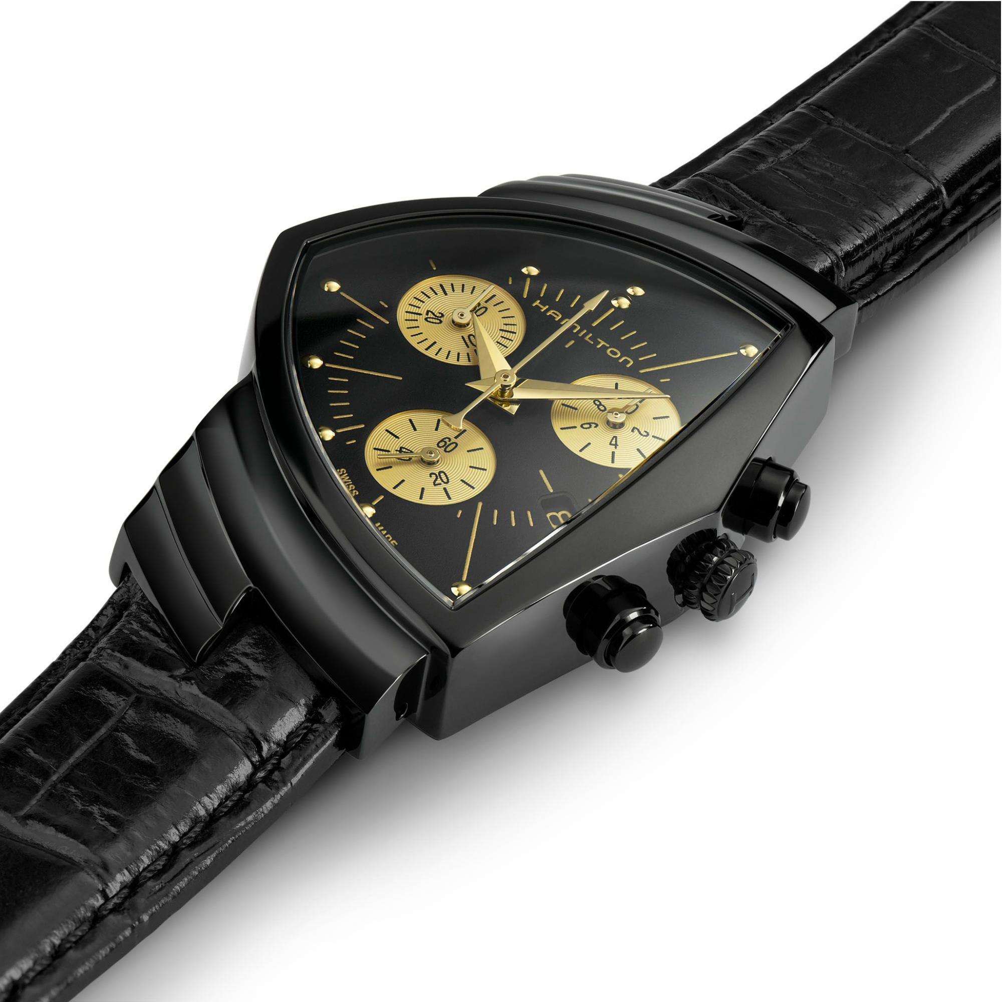 Hamilton Ventura 32mm Chronograph Schwarzes Zifferblatt Leder Quarz Uhr H24402730