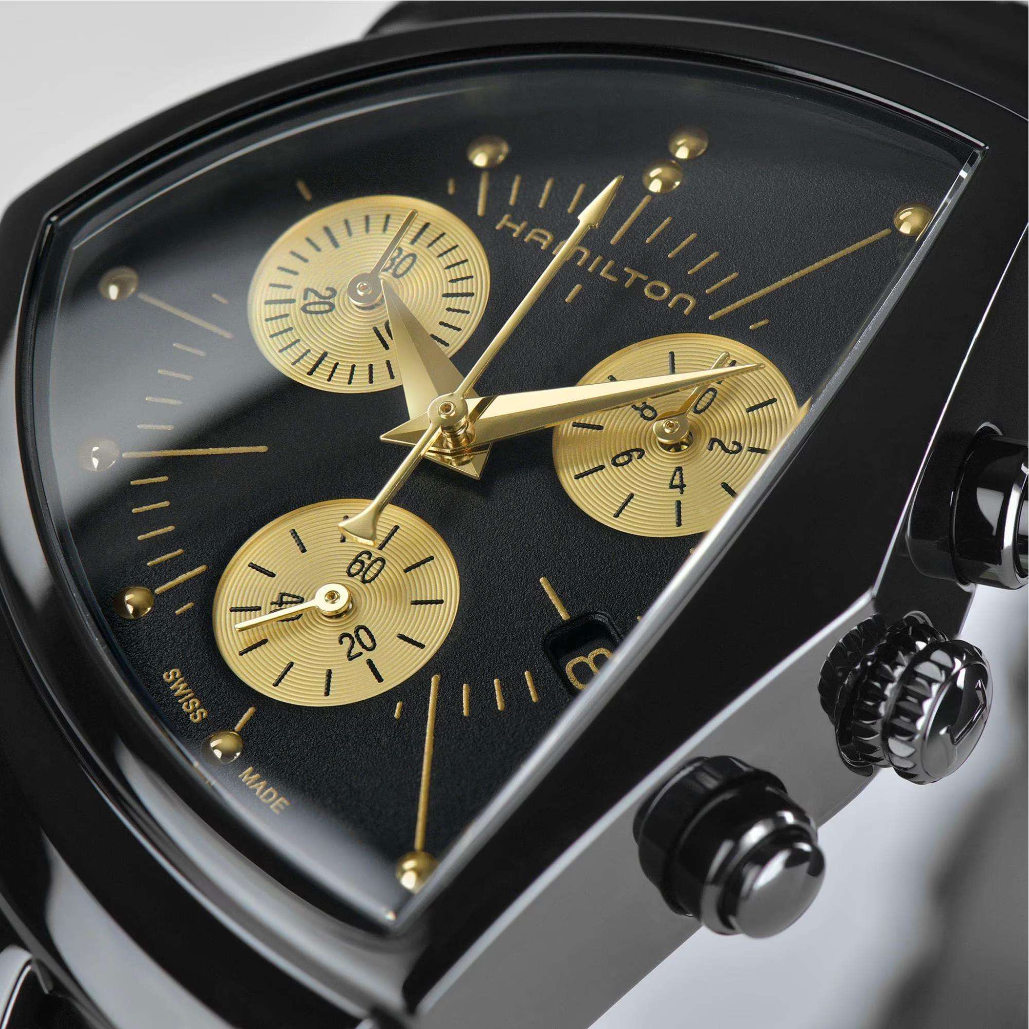 Hamilton Ventura 32mm Chronograph Schwarzes Zifferblatt Leder Quarz Uhr H24402730