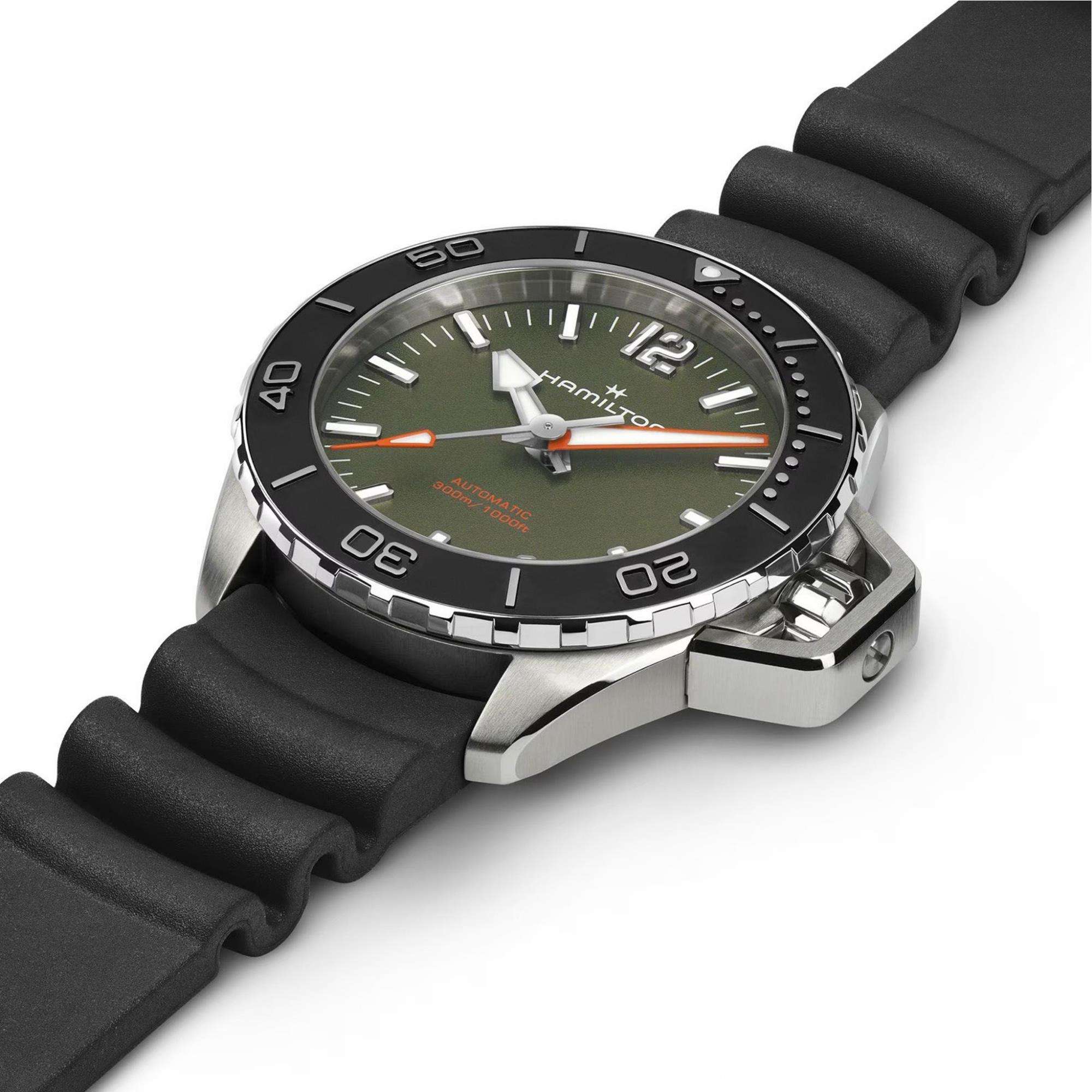 Hamilton Khaki Navy 41mm Grünes Zifferblatt Gummi Herren Automatik Uhr H77455360