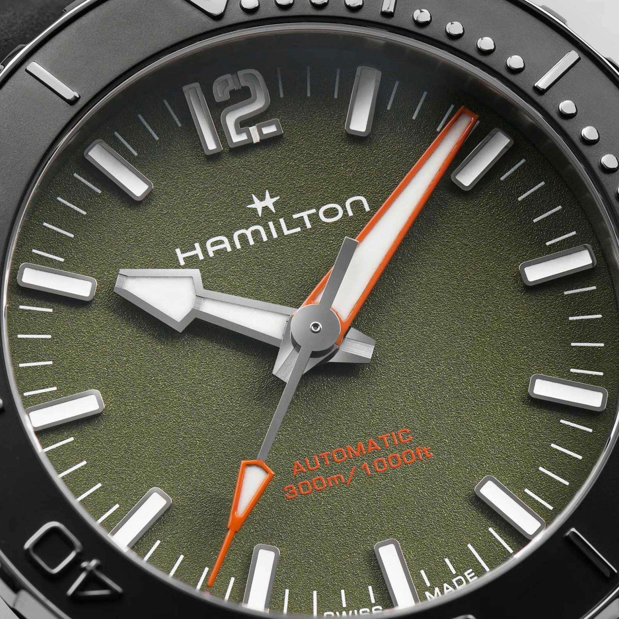 Hamilton Khaki Navy 41mm Grünes Zifferblatt Gummi Herren Automatik Uhr H77455360