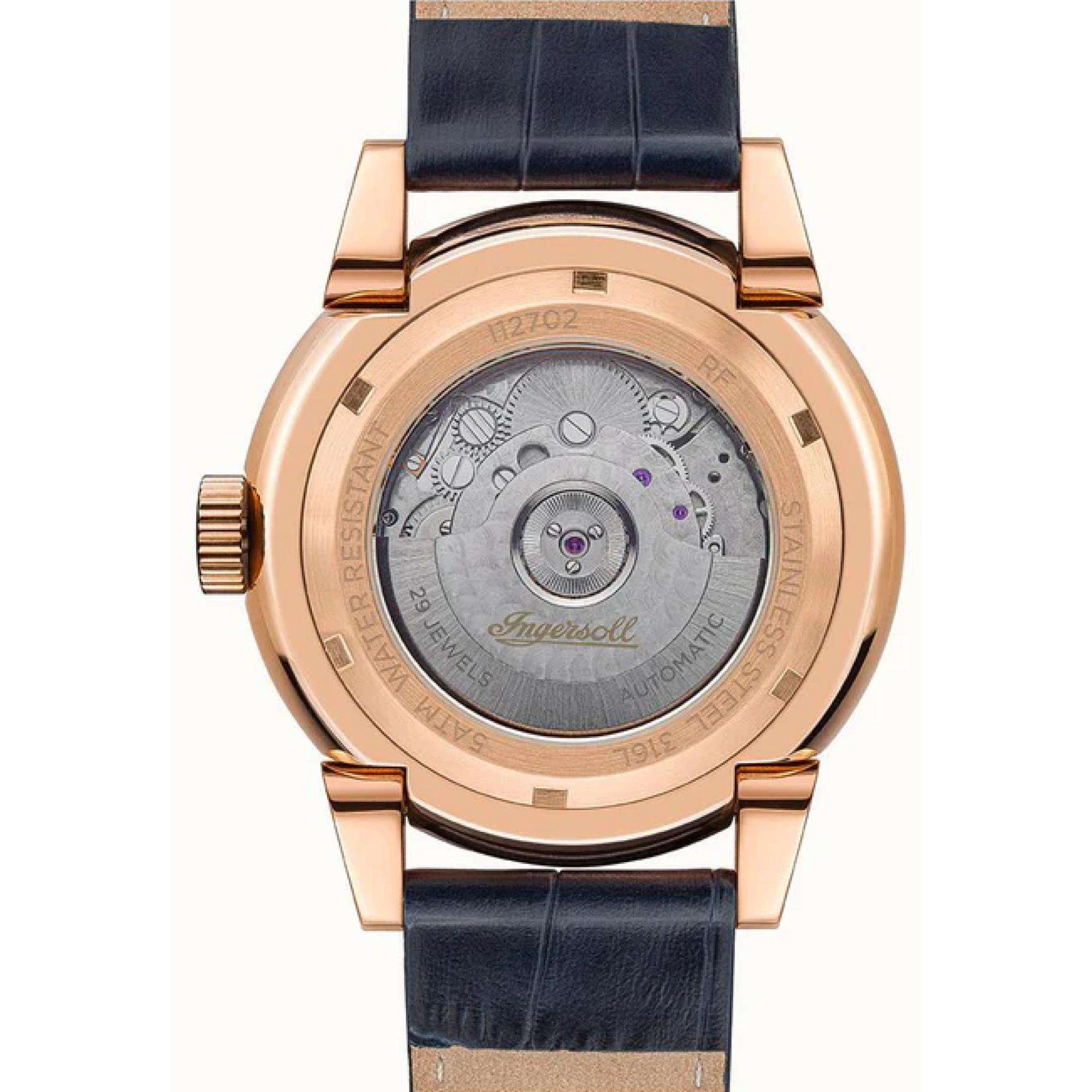 Ingersoll The Swing 1892 Herren Automatik Uhr Blaues Zifferblatt Blaues Lederarmband I12702