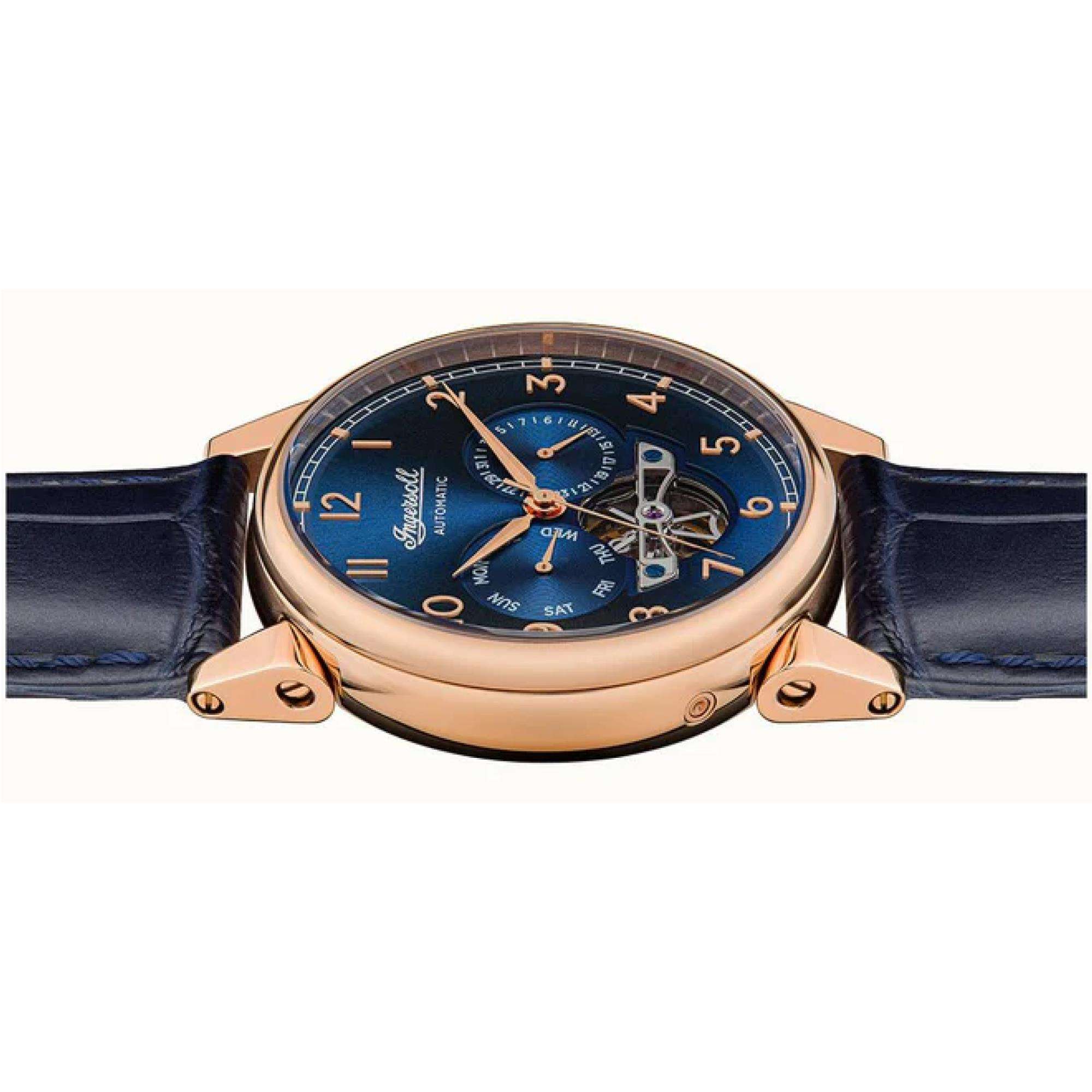Ingersoll The Swing 1892 Herren Automatik Uhr Blaues Zifferblatt Blaues Lederarmband I12702