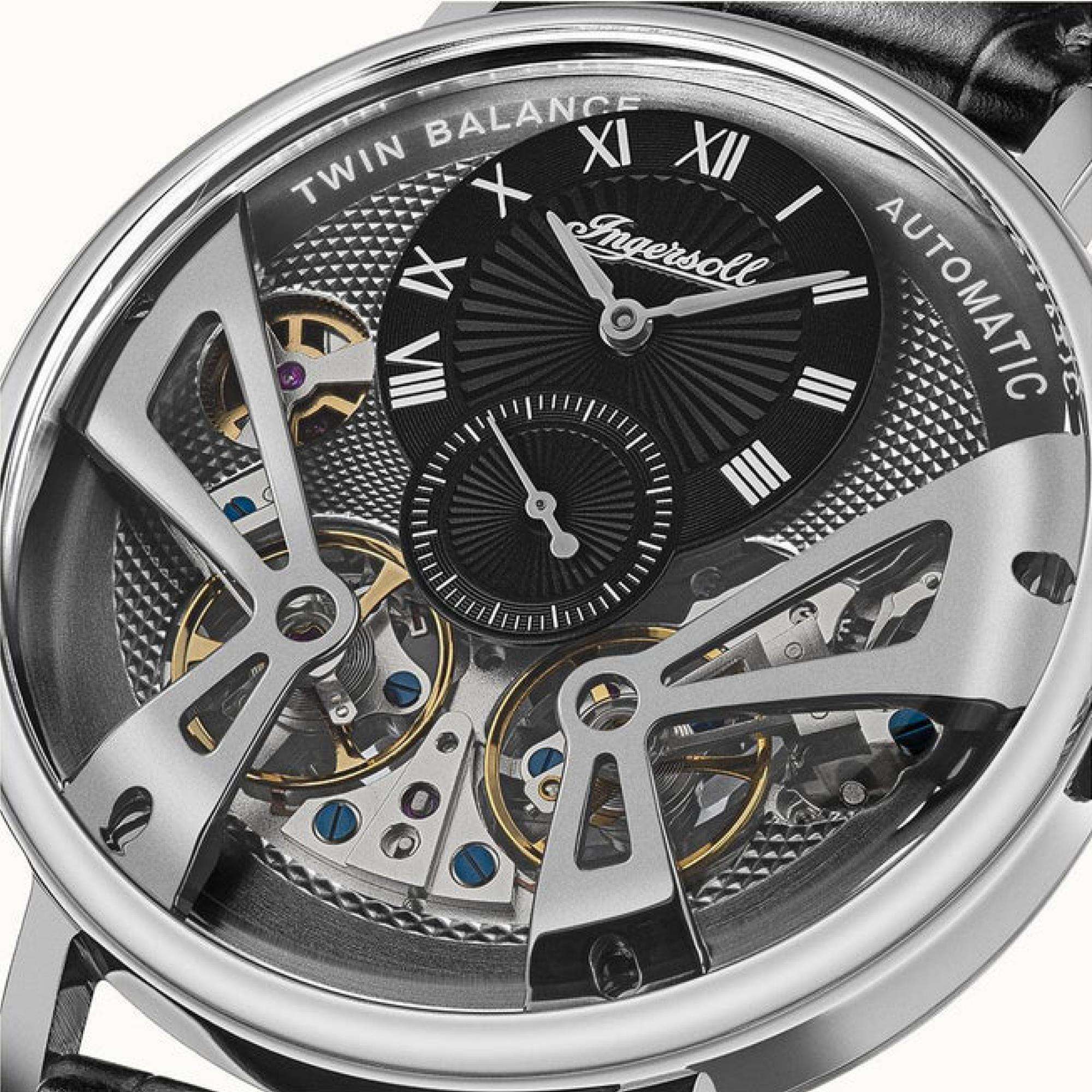 Ingersoll The Tennessee 1892 Automatik Herren Uhr Graues Zifferblatt Schwarzes Lederarmband I13103