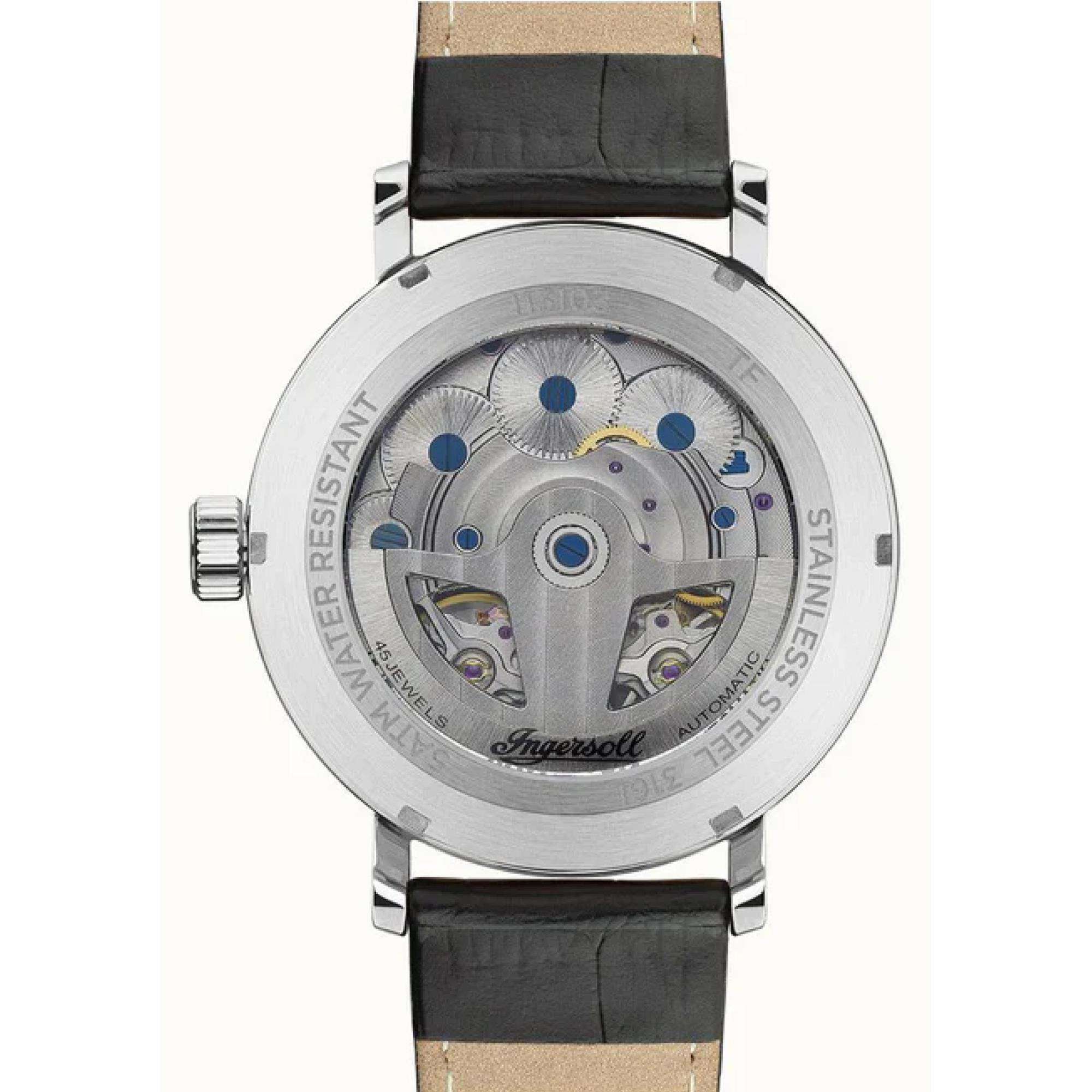 Ingersoll The Tennessee 1892 Automatik Herren Uhr Graues Zifferblatt Schwarzes Lederarmband I13103