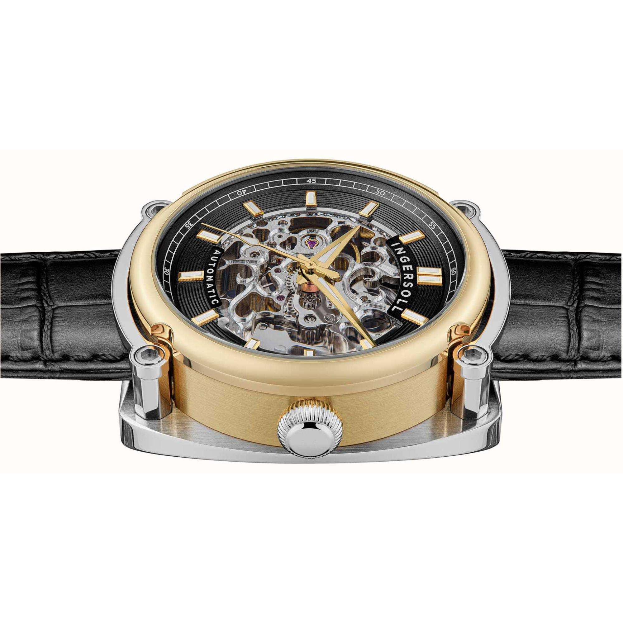Ingersoll The Michigan 1892 Automatik Schwarzes Zifferblatt Schwarzes Lederarmband Herren Uhr I13301