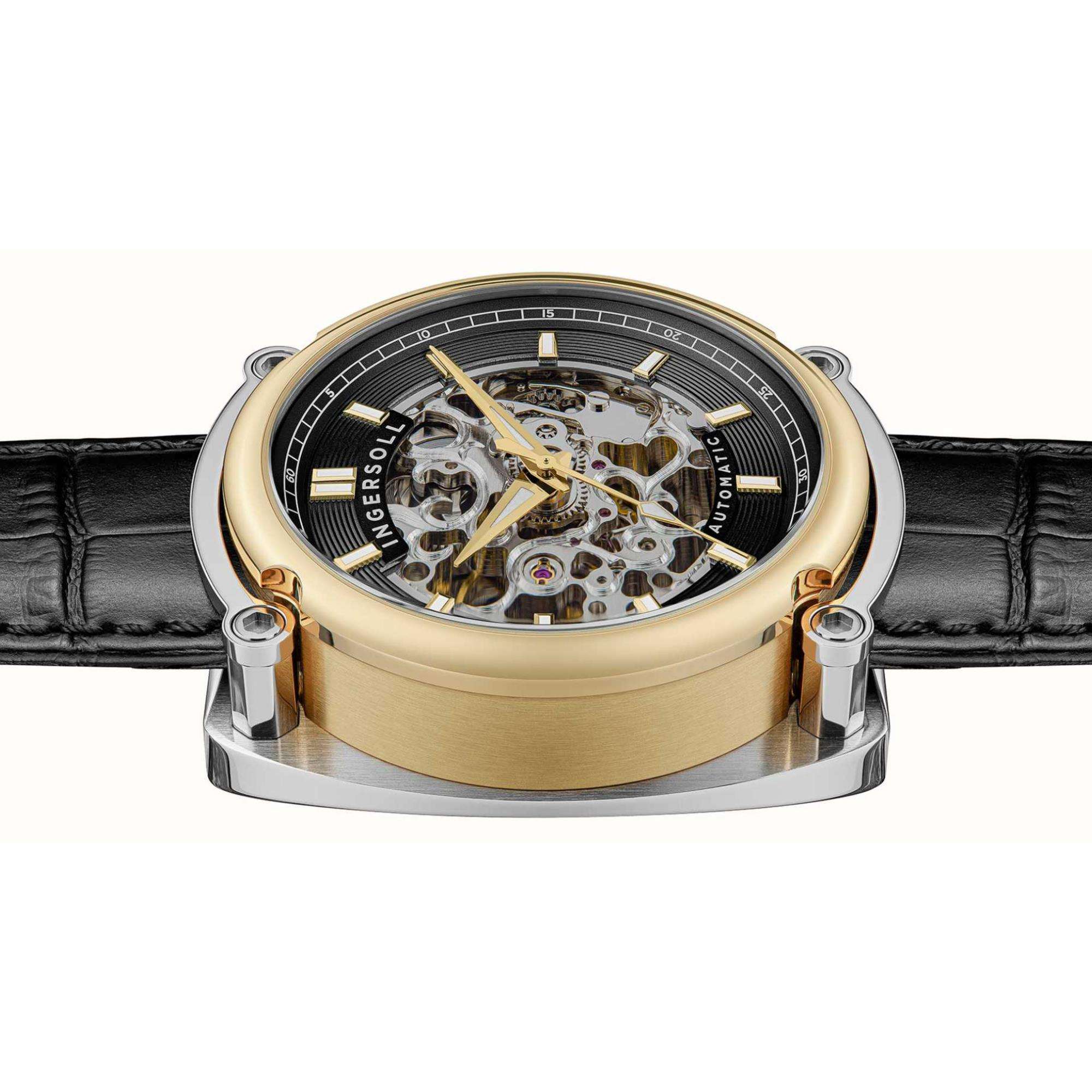 Ingersoll The Michigan 1892 Automatik Schwarzes Zifferblatt Schwarzes Lederarmband Herren Uhr I13301