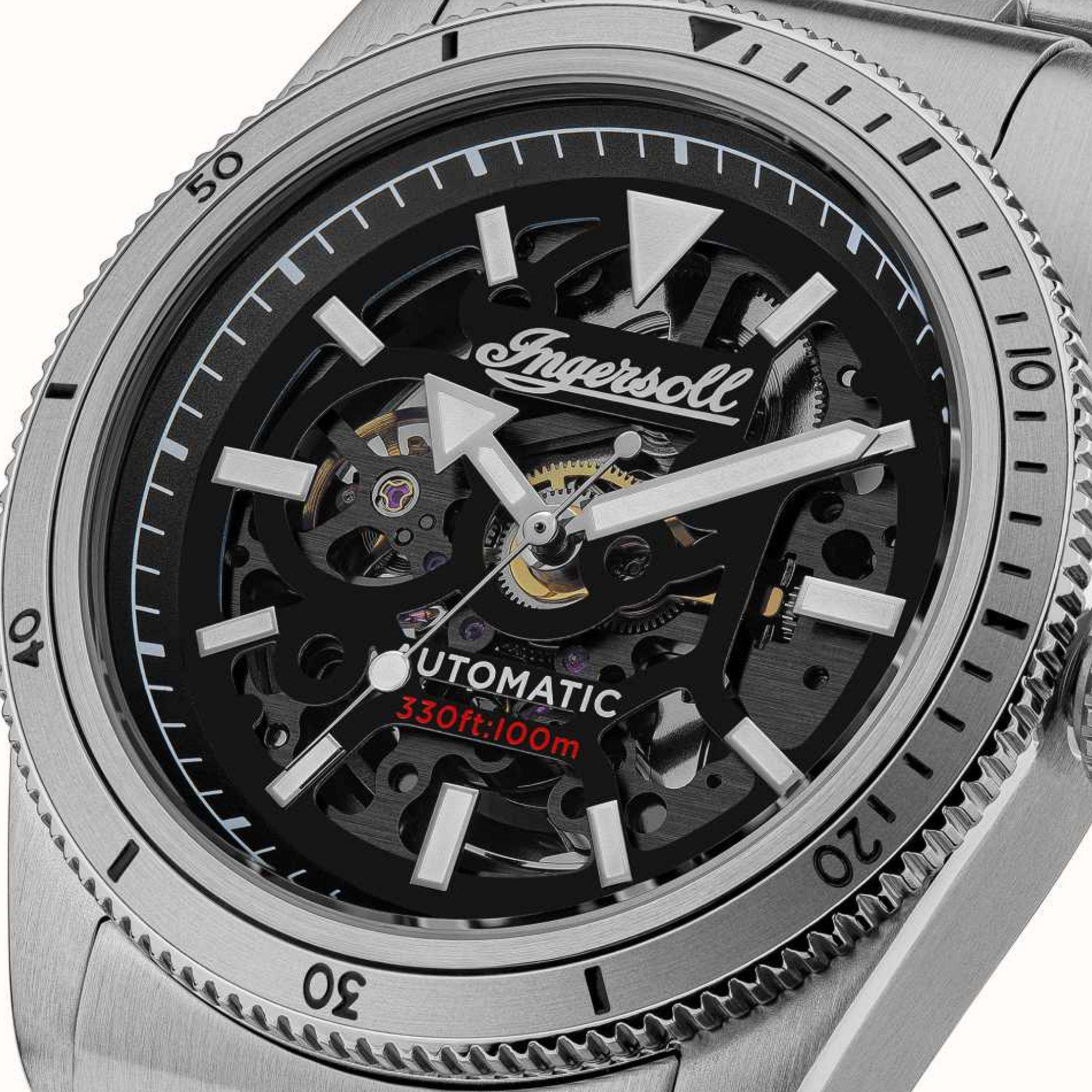Ingersoll The Scovill 1892 Automatik Schwarzes Zifferblatt Braunes Lederarmband Herren Uhr I13901
