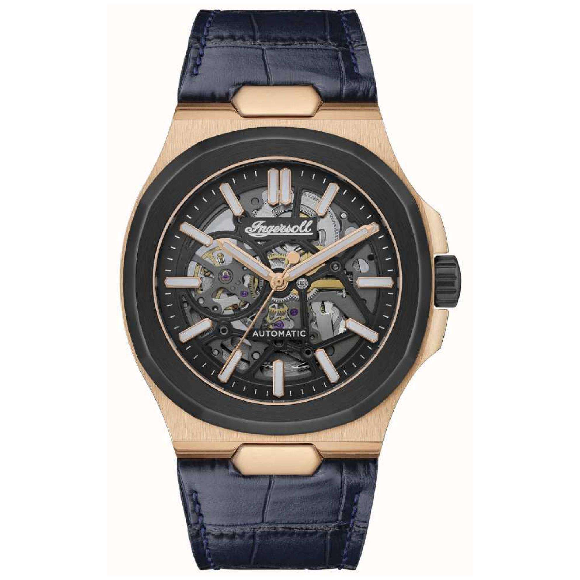Ingersoll The Catalina 1892 Automatik Schwarzes Zifferblatt Blauer Lederarmband Herren Uhr I12506