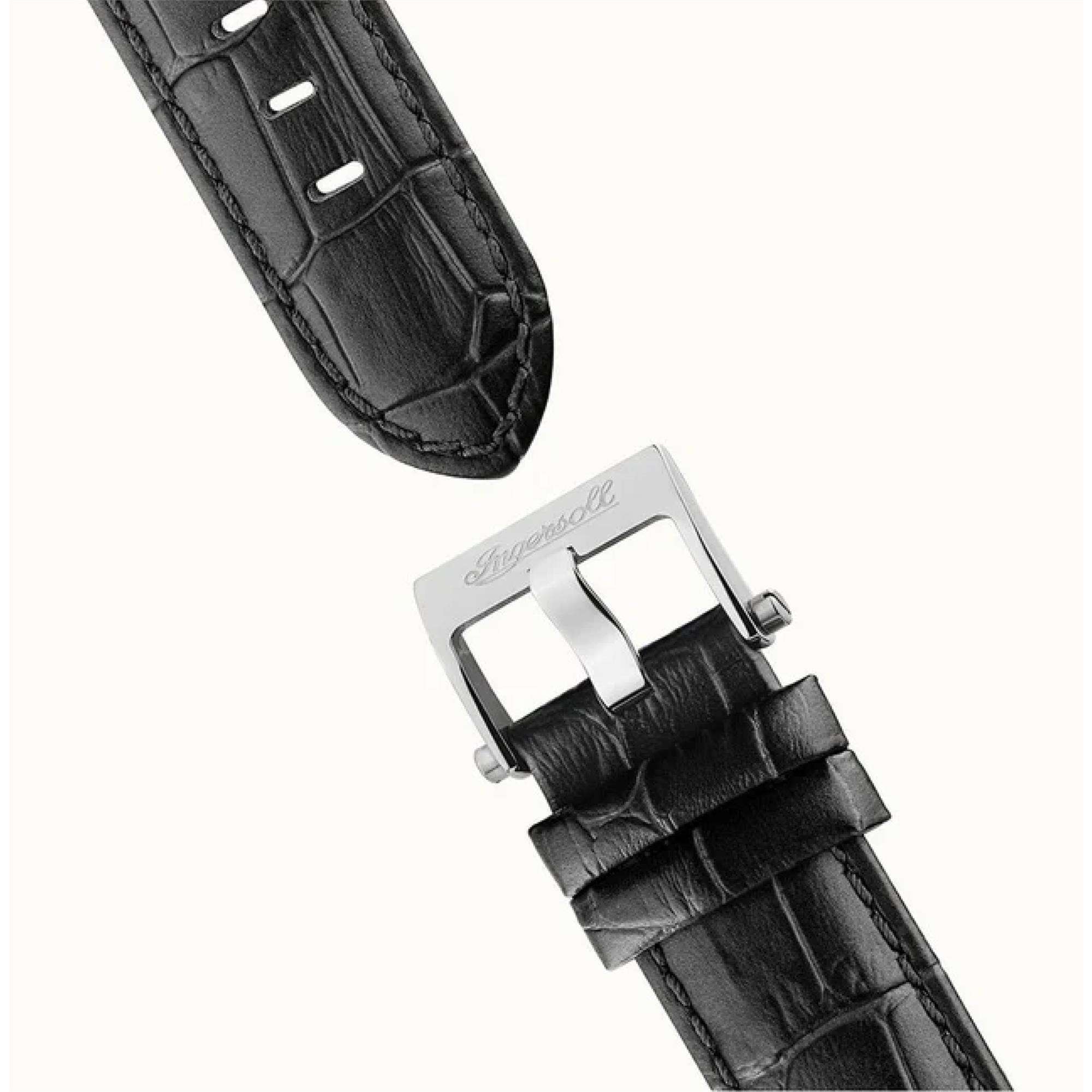 Ingersoll The Row 1892 Automatik Herren Uhr Silbernes Zifferblatt Schwarzes Lederarmband I12401