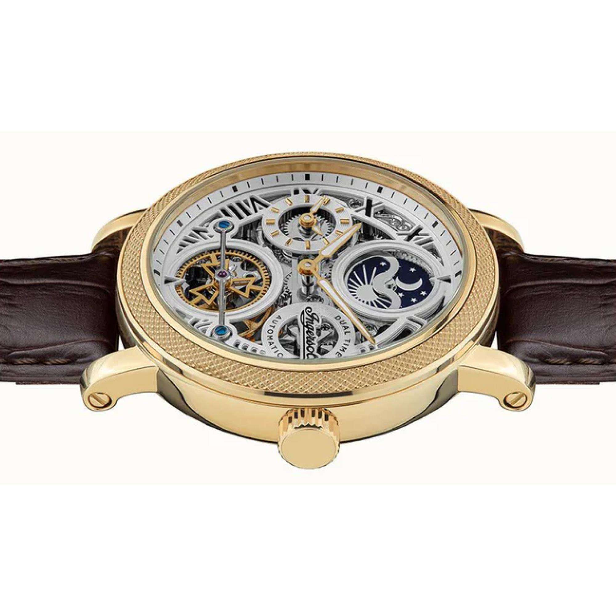 Ingersoll The Row 1892 Automatik Herren Uhr Silbernes Zifferblatt Braunes Lederarmband I12402