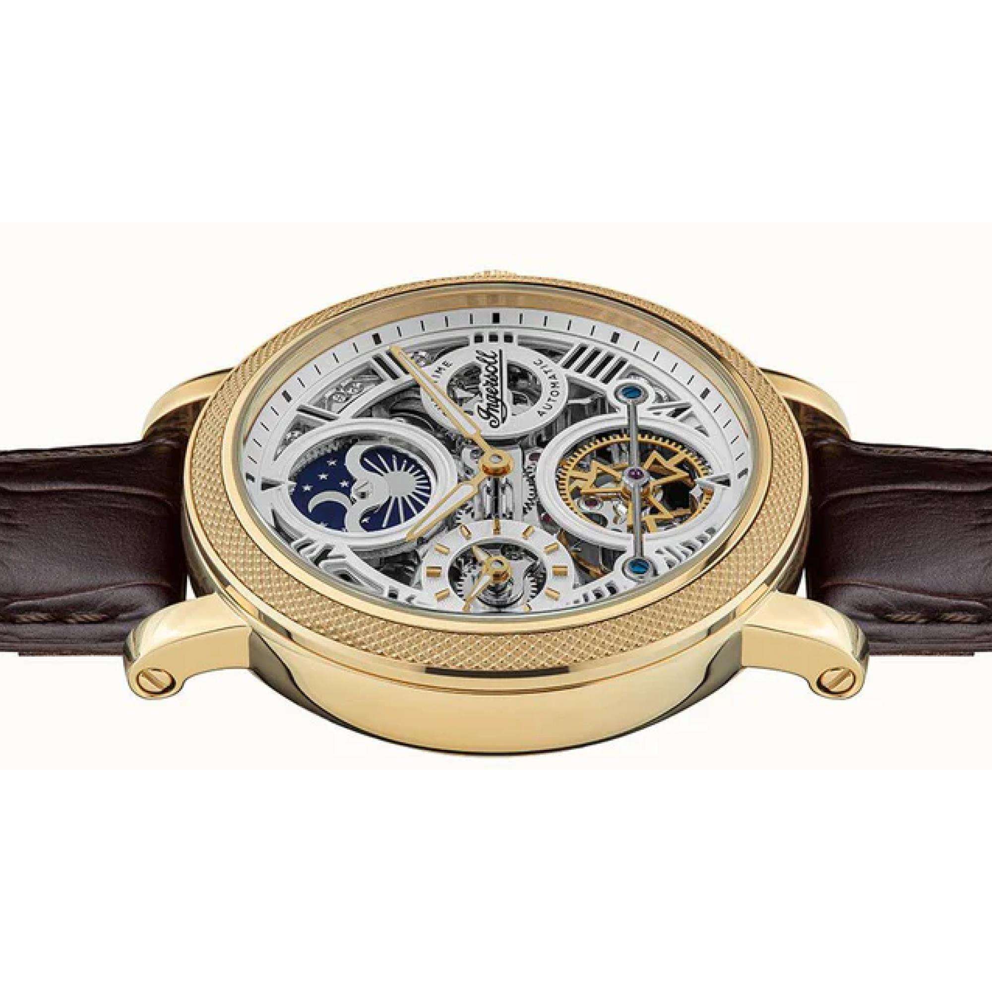 Ingersoll The Row 1892 Automatik Herren Uhr Silbernes Zifferblatt Braunes Lederarmband I12402
