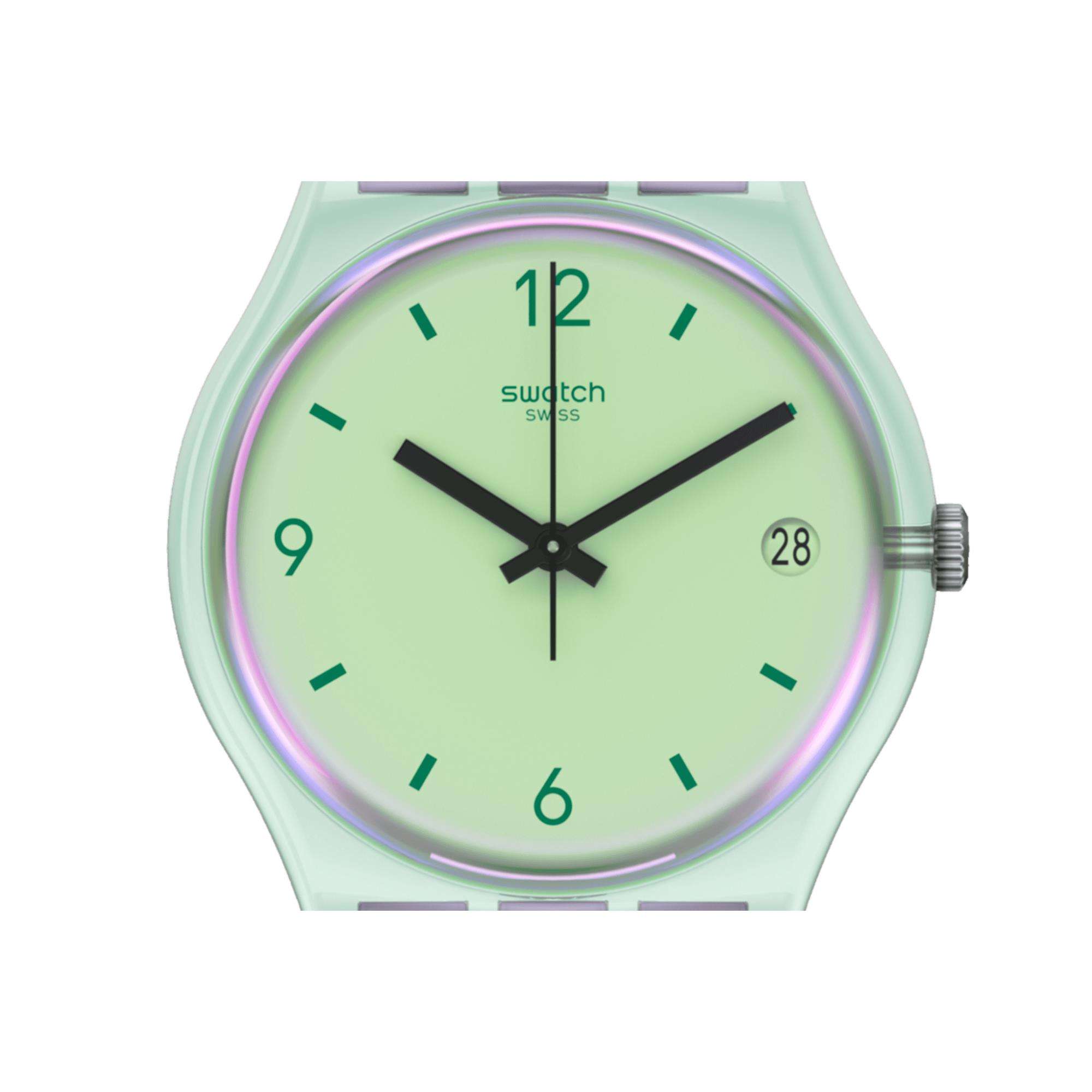 Swatch Mystic Sunrise Quarz Grünes Zifferblatt Uhr SO28G401