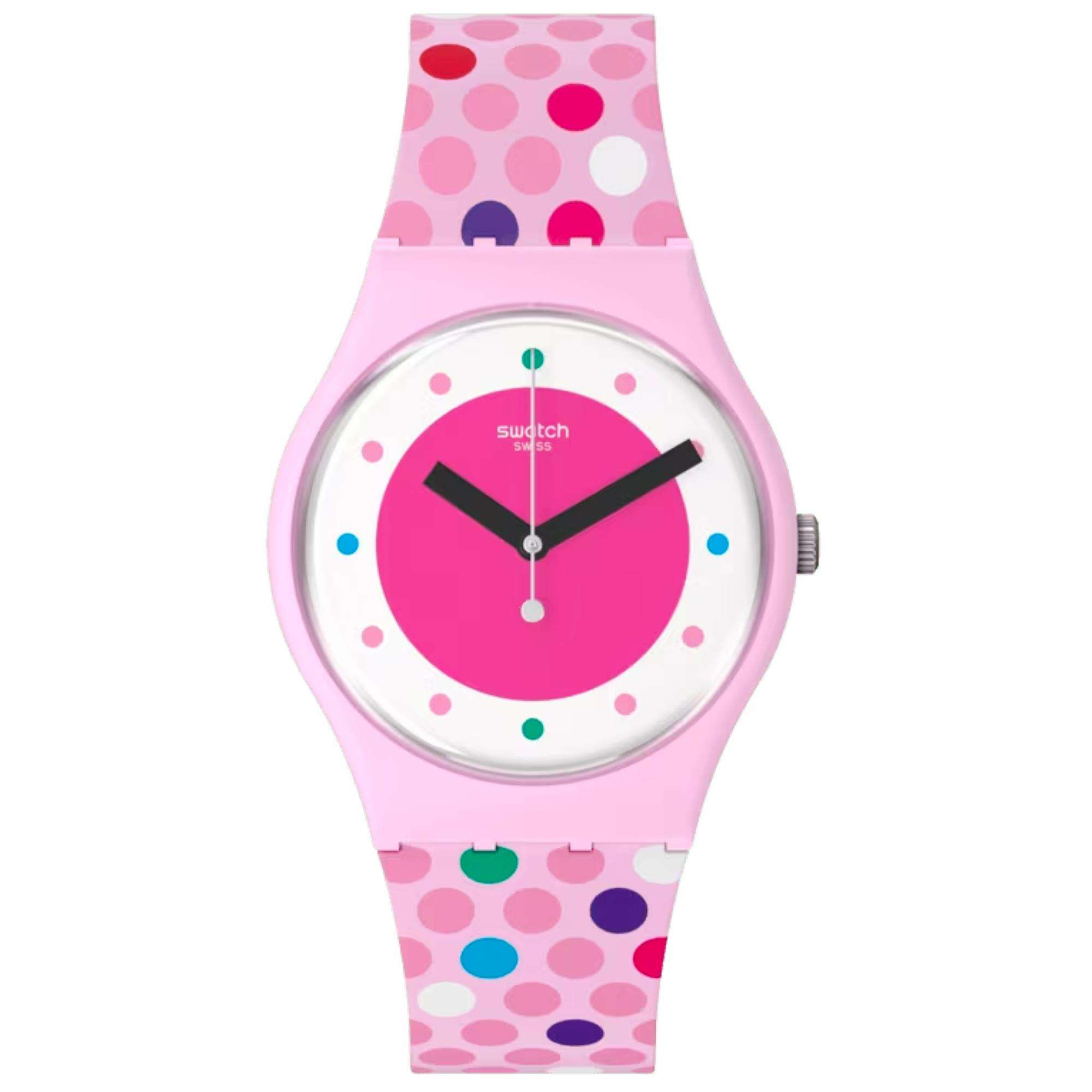 Swatch Blowing Bubbles Quarz Pinkes Zifferblatt Damen Uhr SO28P109