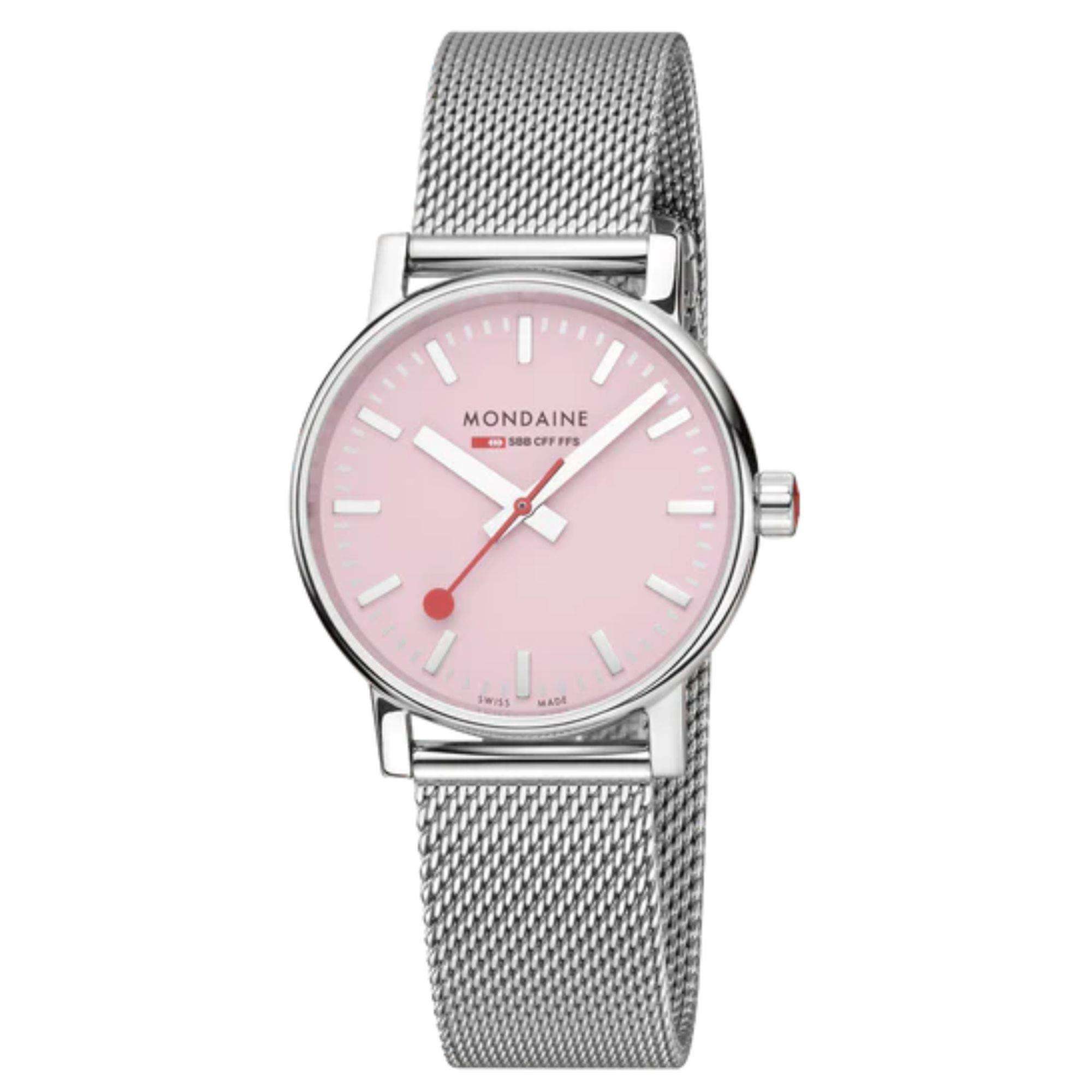 Mondaine Evo2 35mm Pink Dial Steel Ladies Quartz Watch MSE.35130.SM