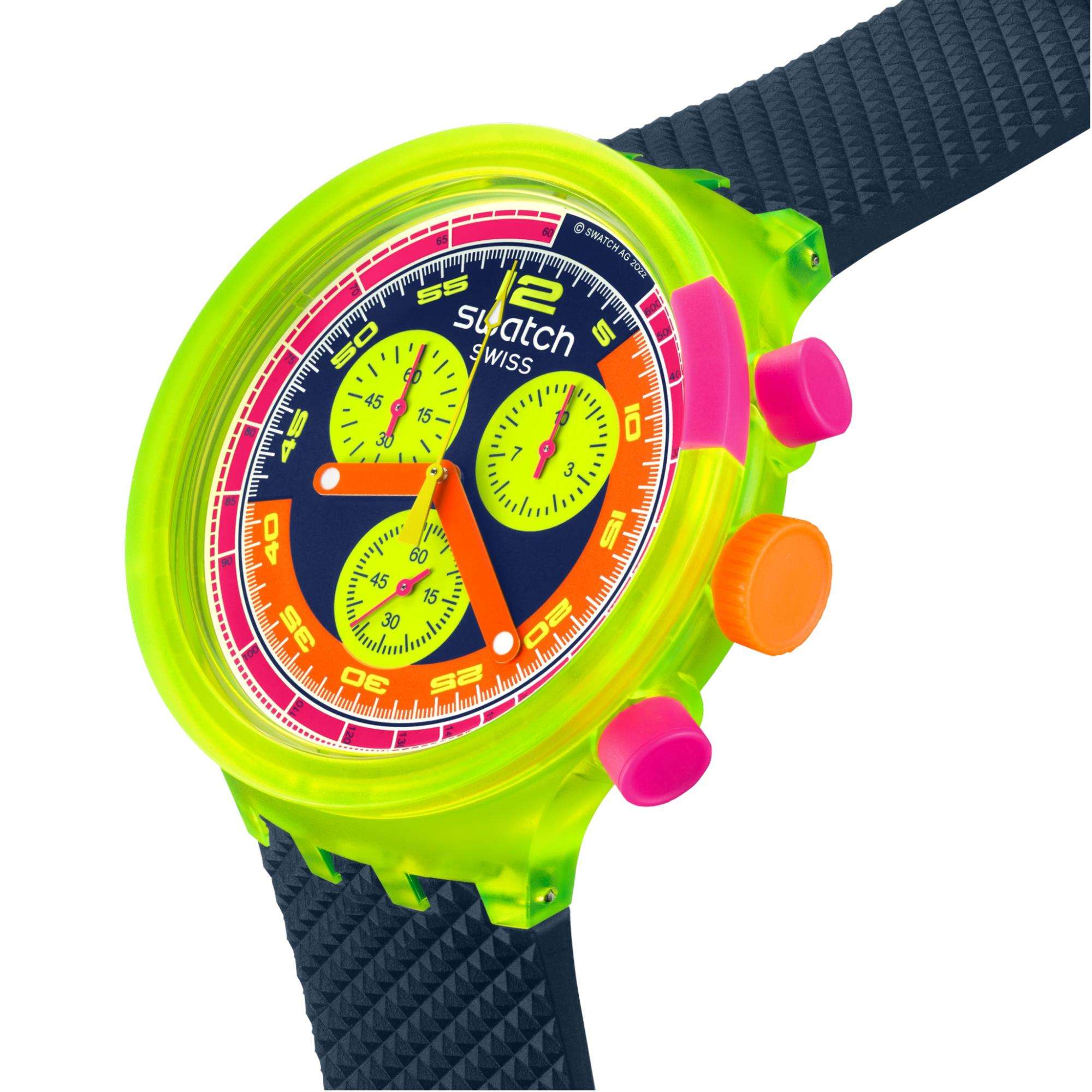 Swatch NEON TO THE MAX Black and Neon Watch SB06J100