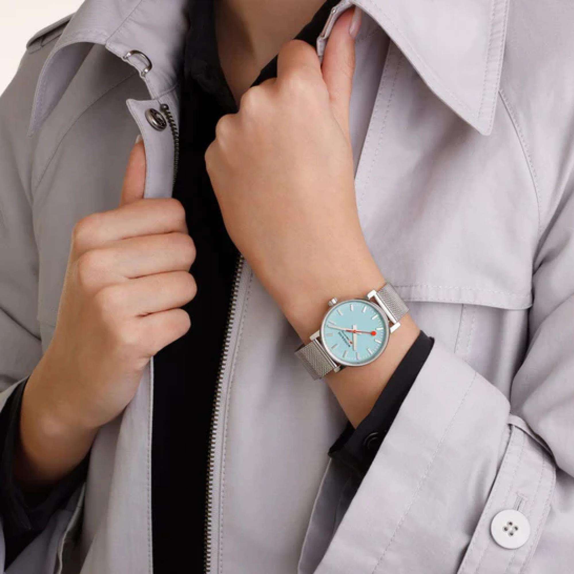 Mondaine Evo2 35mm Turquoise Dial Steel Quartz Watch MSE.35140.SM