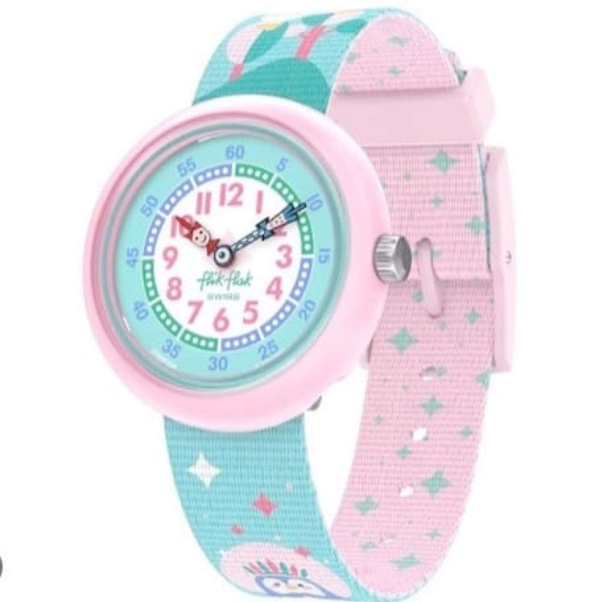 Flik Flak Rainbow Dreams Blauer Regenbogen Stoffarmband Kinder Uhr FBNP194