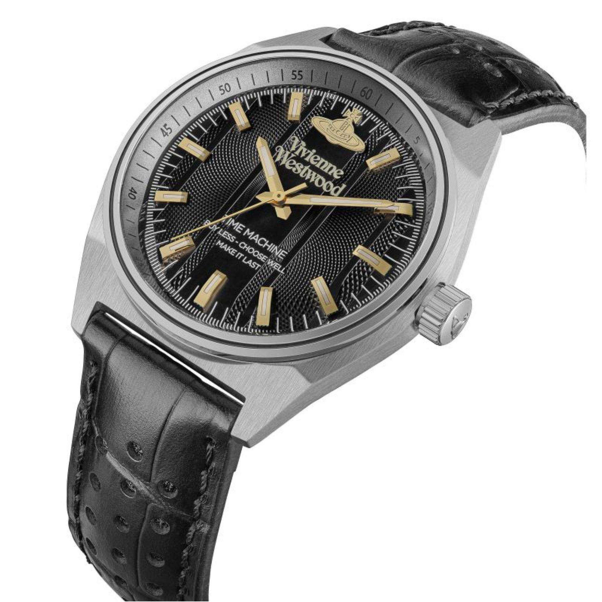 Vivienne Westwood Sydenham Herren Quarz Uhr Schwarzes Zifferblatt Schwarzes Lederarmband VV251BKBK