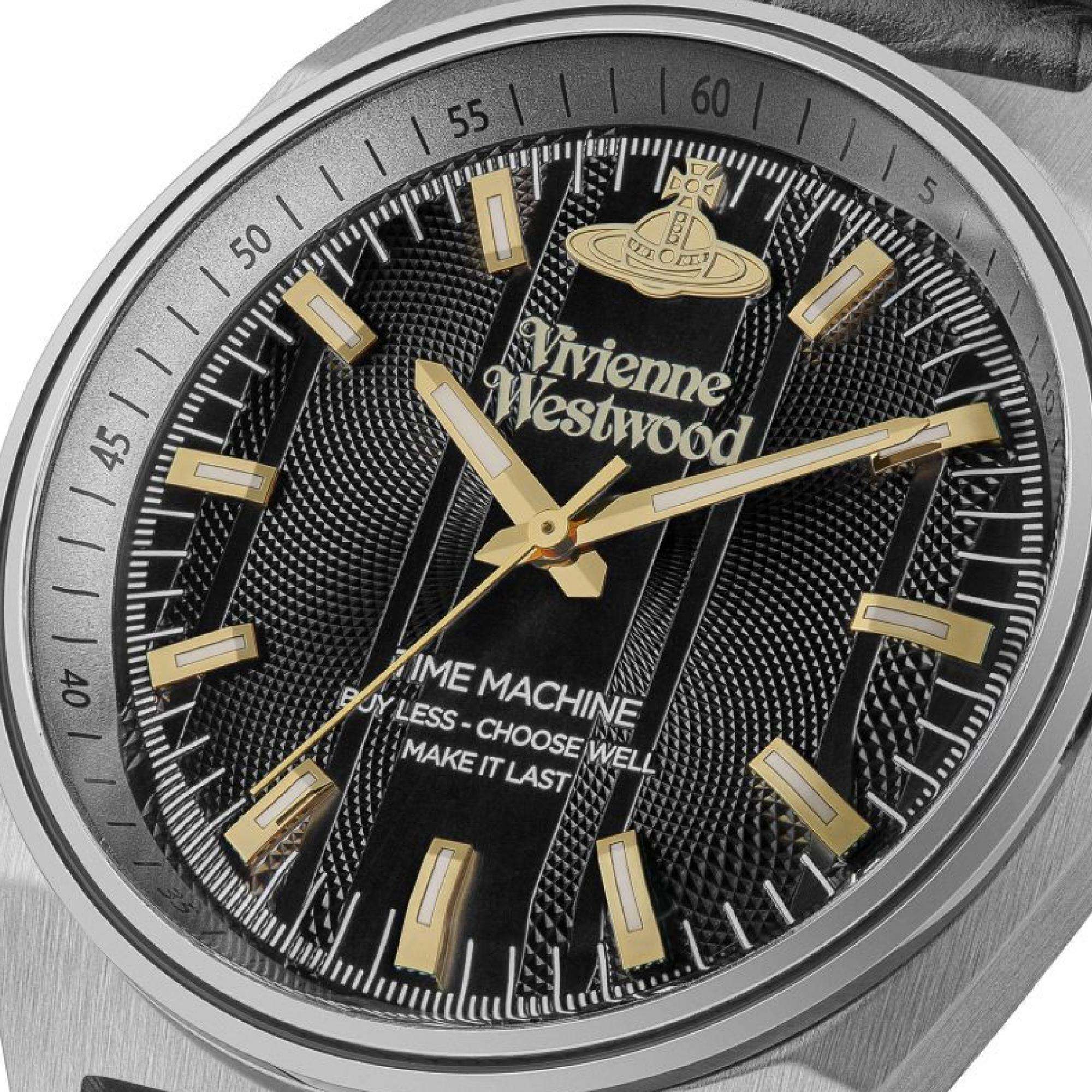 Vivienne Westwood Sydenham Herren Quarz Uhr Schwarzes Zifferblatt Schwarzes Lederarmband VV251BKBK