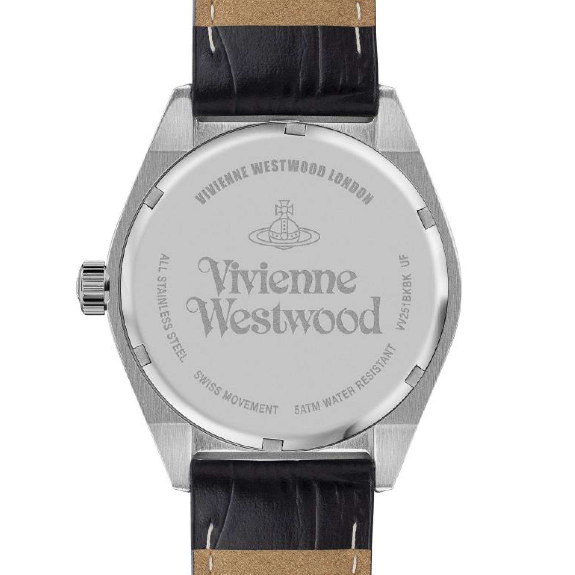 Vivienne Westwood Sydenham Herren Quarz Uhr Schwarzes Zifferblatt Schwarzes Lederarmband VV251BKBK