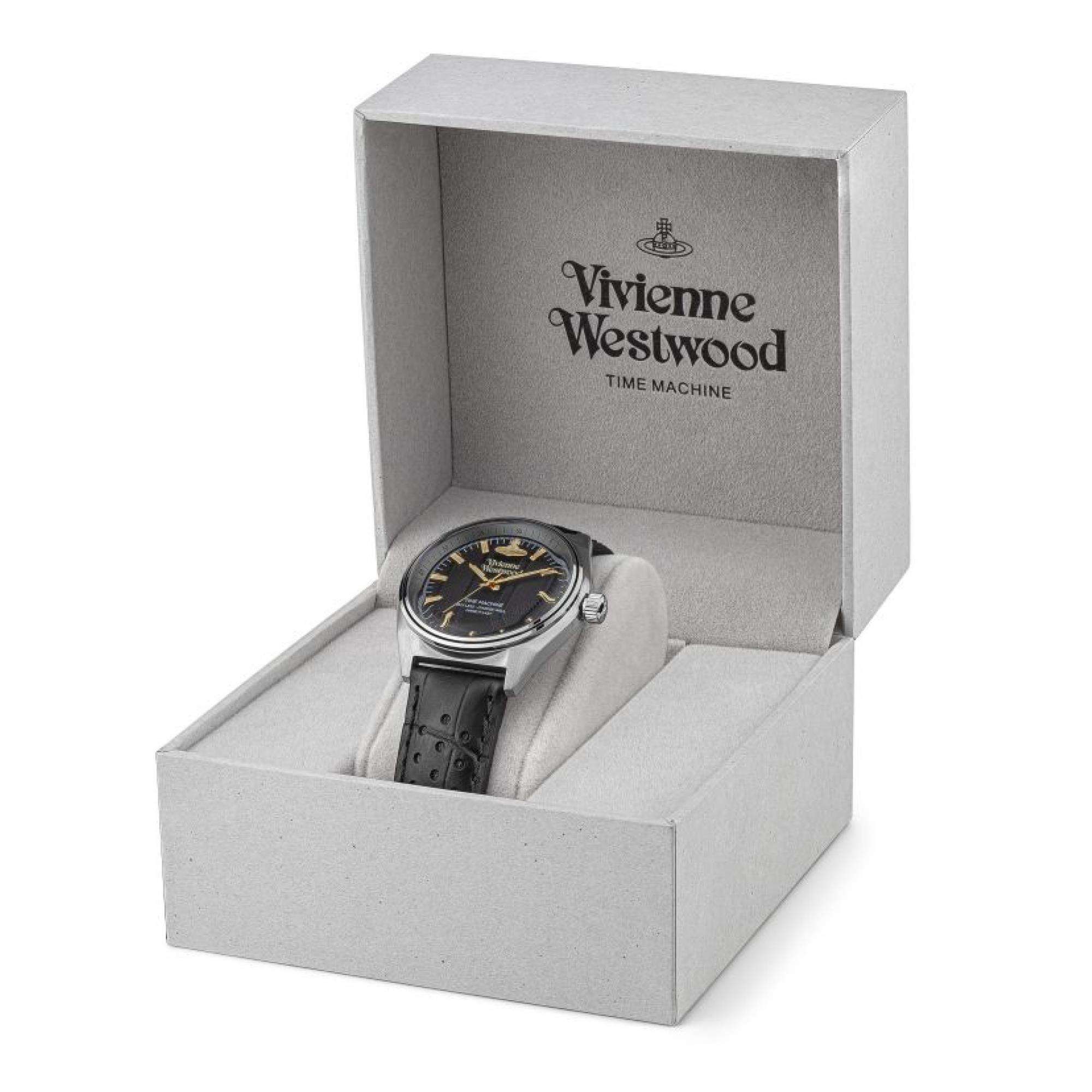 Vivienne Westwood Sydenham Herren Quarz Uhr Schwarzes Zifferblatt Schwarzes Lederarmband VV251BKBK