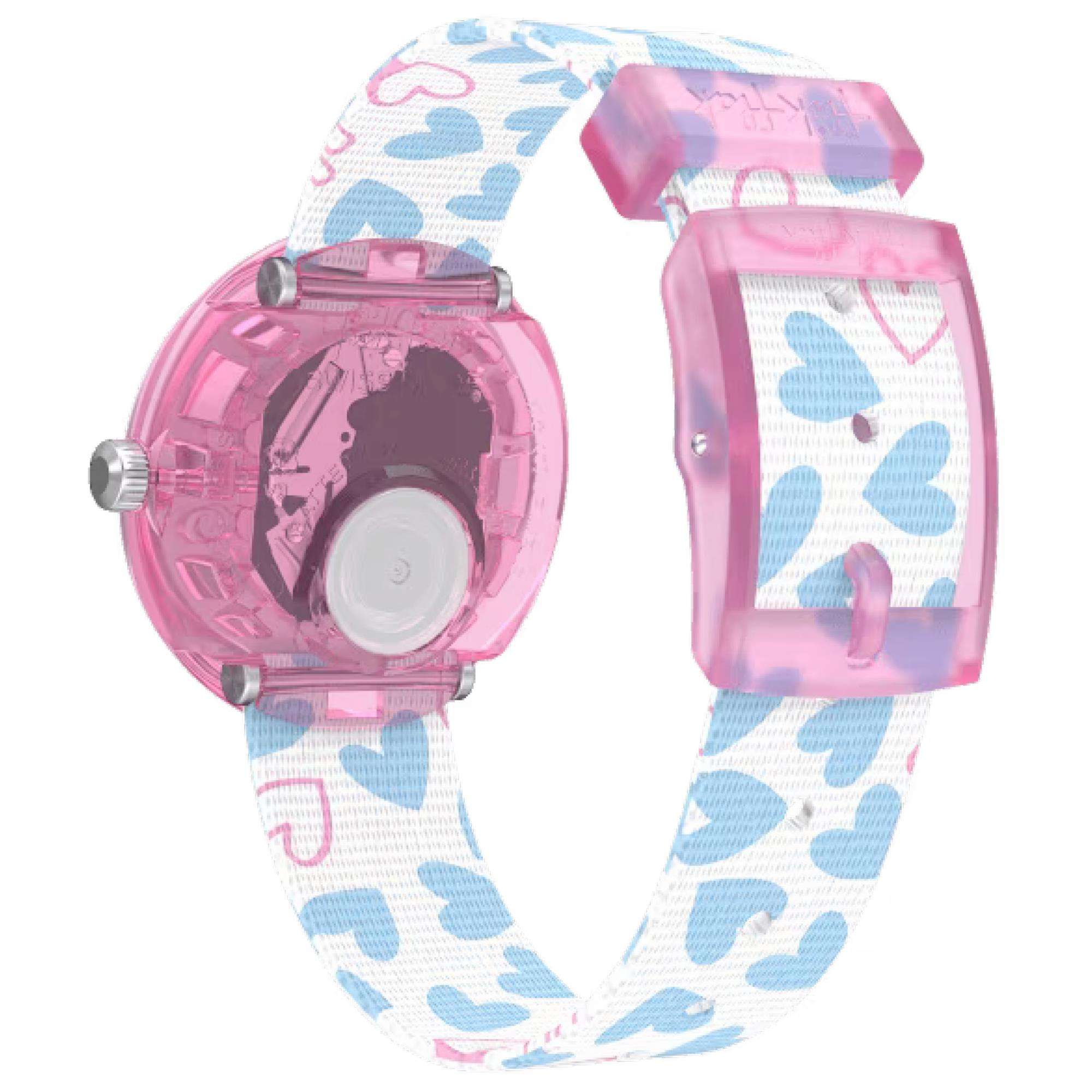 Flik Flak Colour Crush Kinderuhr mit weißem und blauem Stoffherzarmband FBNP192