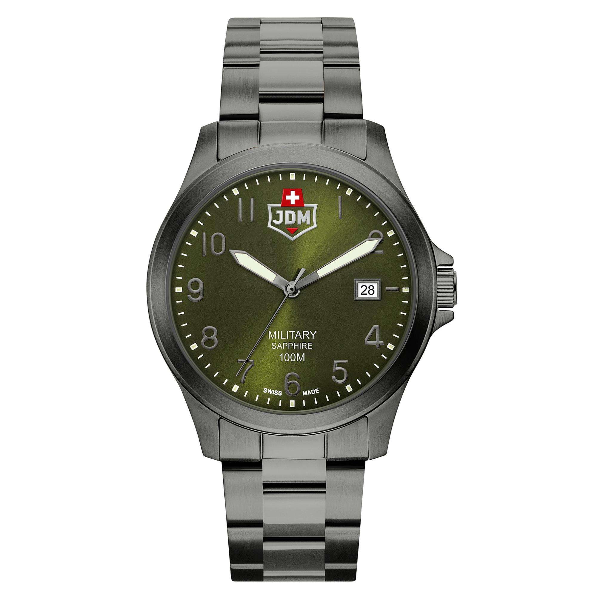 JDM Military Alpha I Uhr mit grünem Zifferblatt und Gun IP Armband für Herren JDM-WG001-08