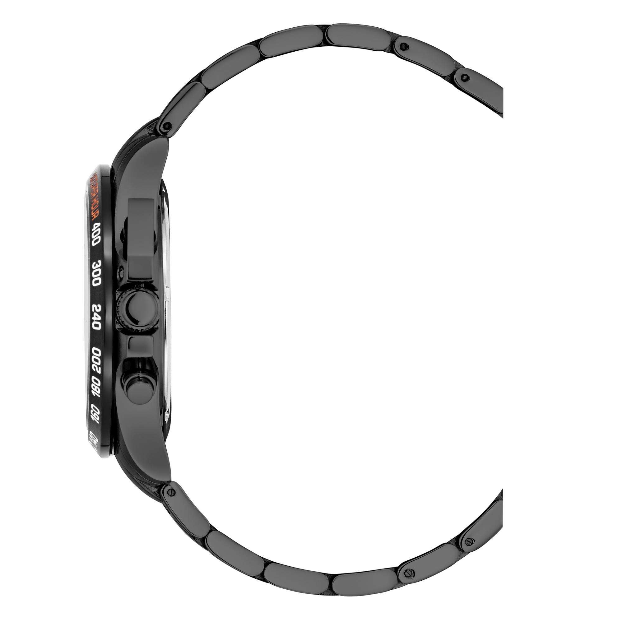 JDM Military Charlie Uhr mit orangefarbenem Zifferblatt und schwarzem IP Edelstahlarmband für Herren JDM-WG016-04